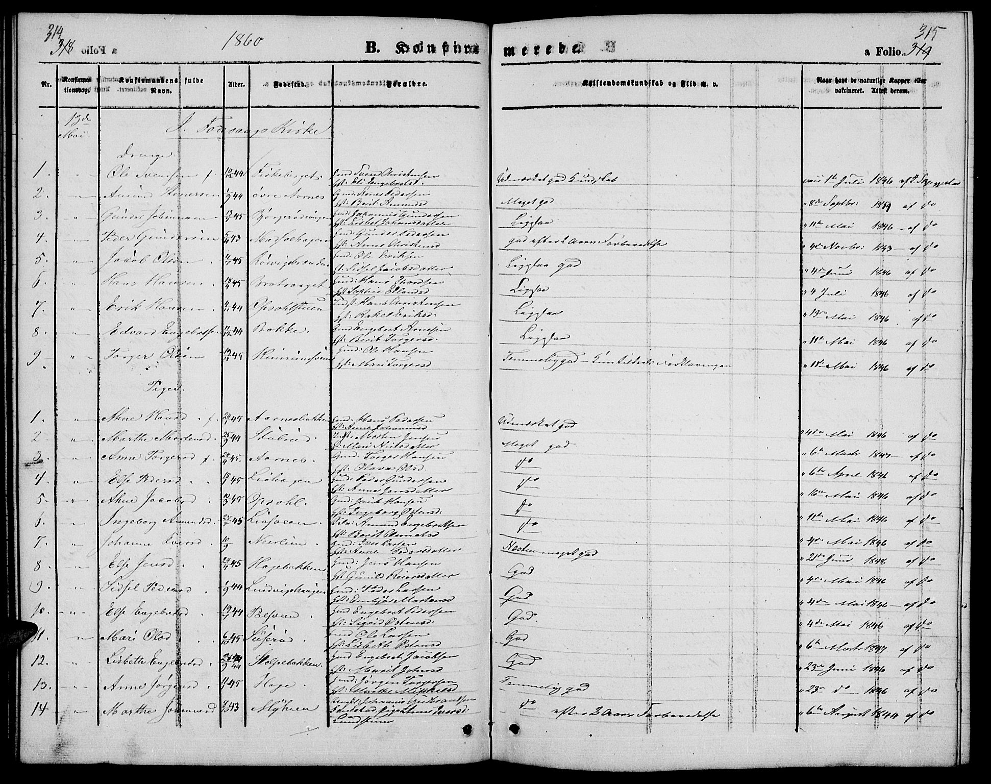 Ringebu prestekontor, SAH/PREST-082/H/Ha/Hab/L0003: Parish register (copy) no. 3, 1854-1866, p. 314-315