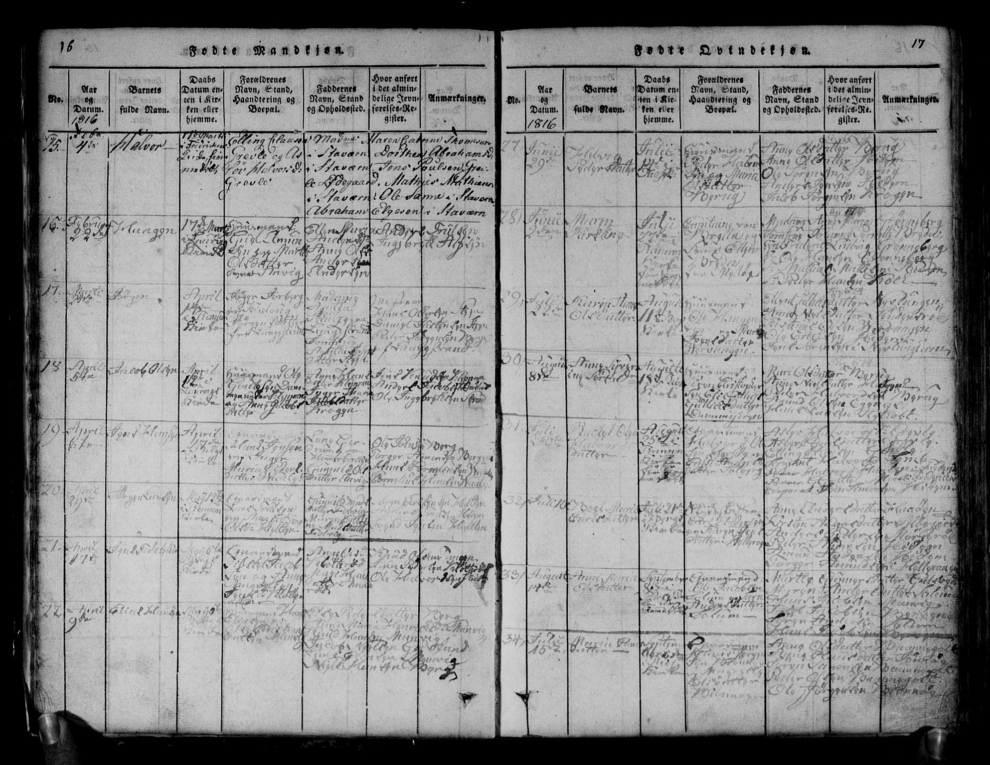 Brunlanes kirkebøker, AV/SAKO-A-342/G/Ga/L0001: Parish register (copy) no. I 1, 1814-1834, p. 16-17