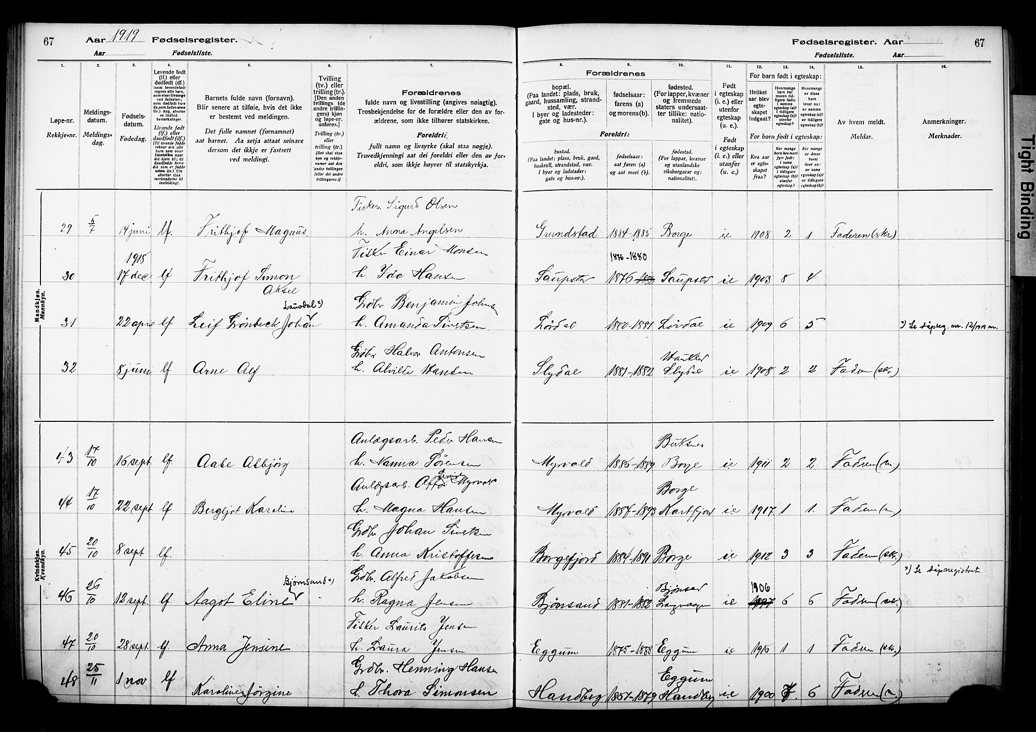 Ministerialprotokoller, klokkerbøker og fødselsregistre - Nordland, SAT/A-1459/880/L1145: Birth register no. 880.II.4.1, 1916-1929, p. 67