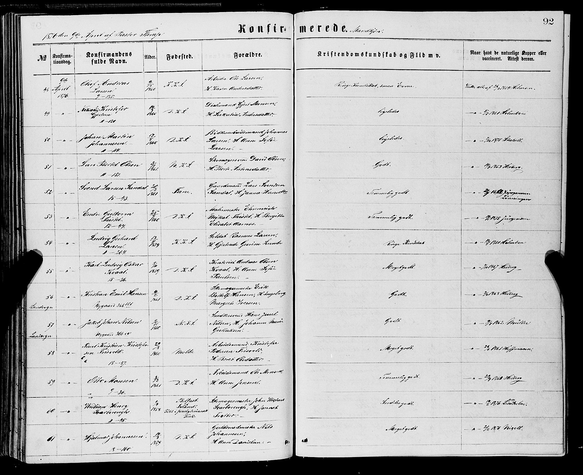 Domkirken sokneprestembete, AV/SAB-A-74801/H/Haa/L0029: Parish register (official) no. C 4, 1864-1879, p. 92