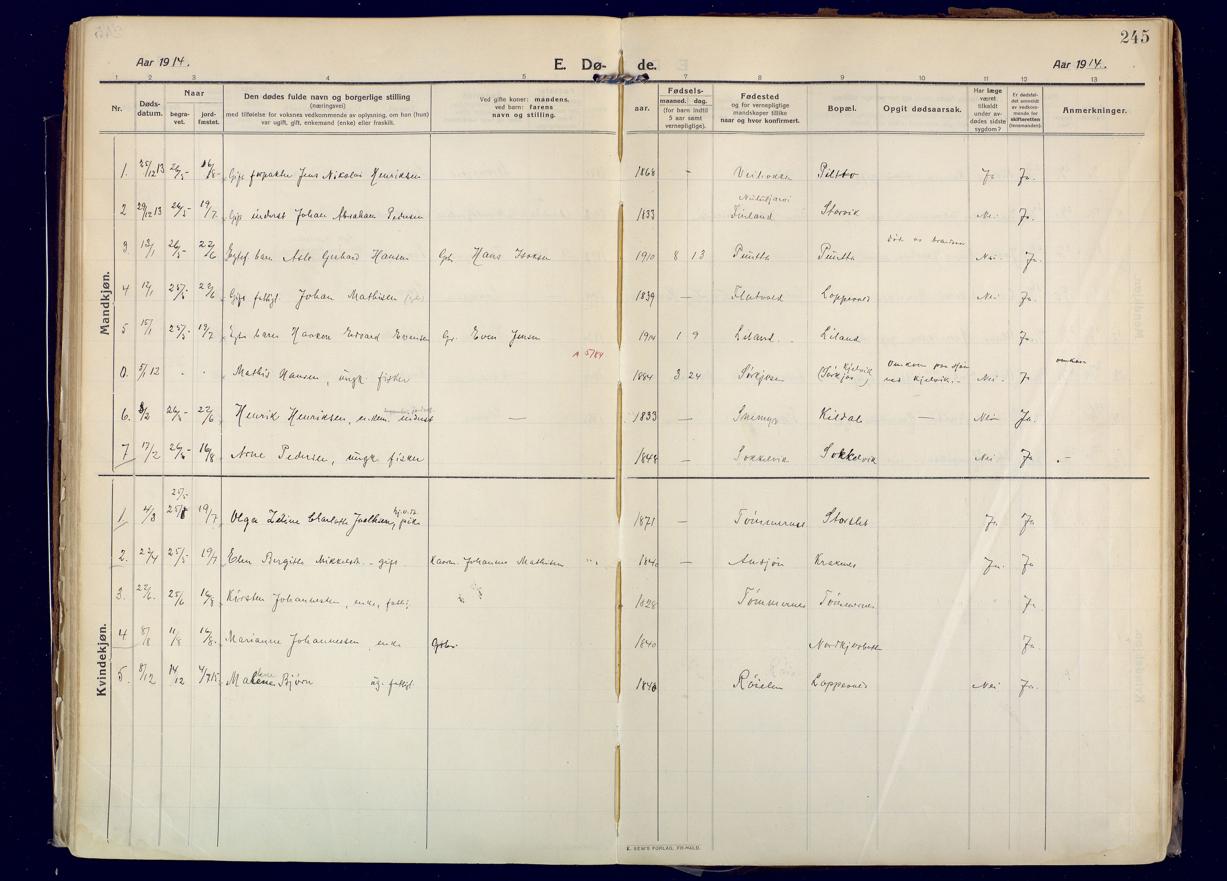 Skjervøy sokneprestkontor, SATØ/S-1300/H/Ha/Haa: Parish register (official) no. 20, 1911-1931, p. 245