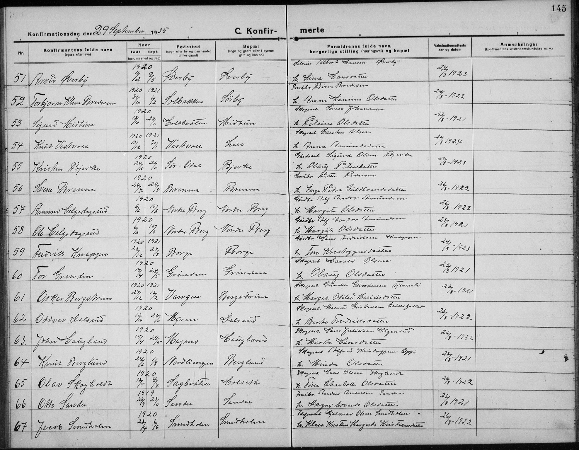 Nord-Odal prestekontor, AV/SAH-PREST-032/H/Ha/Hab/L0004: Parish register (copy) no. 4, 1921-1936, p. 145