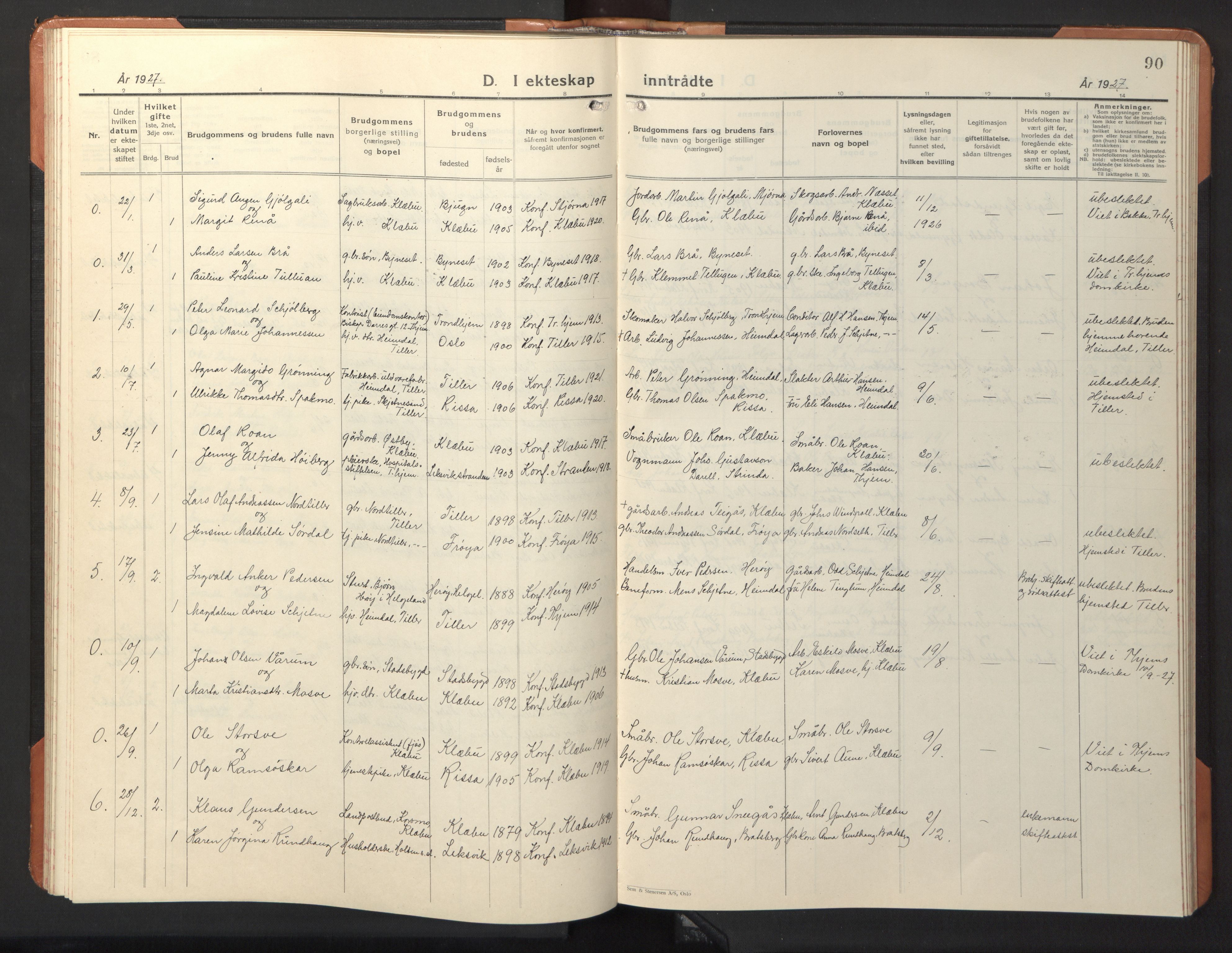 Ministerialprotokoller, klokkerbøker og fødselsregistre - Sør-Trøndelag, SAT/A-1456/618/L0454: Parish register (copy) no. 618C05, 1926-1946, p. 90