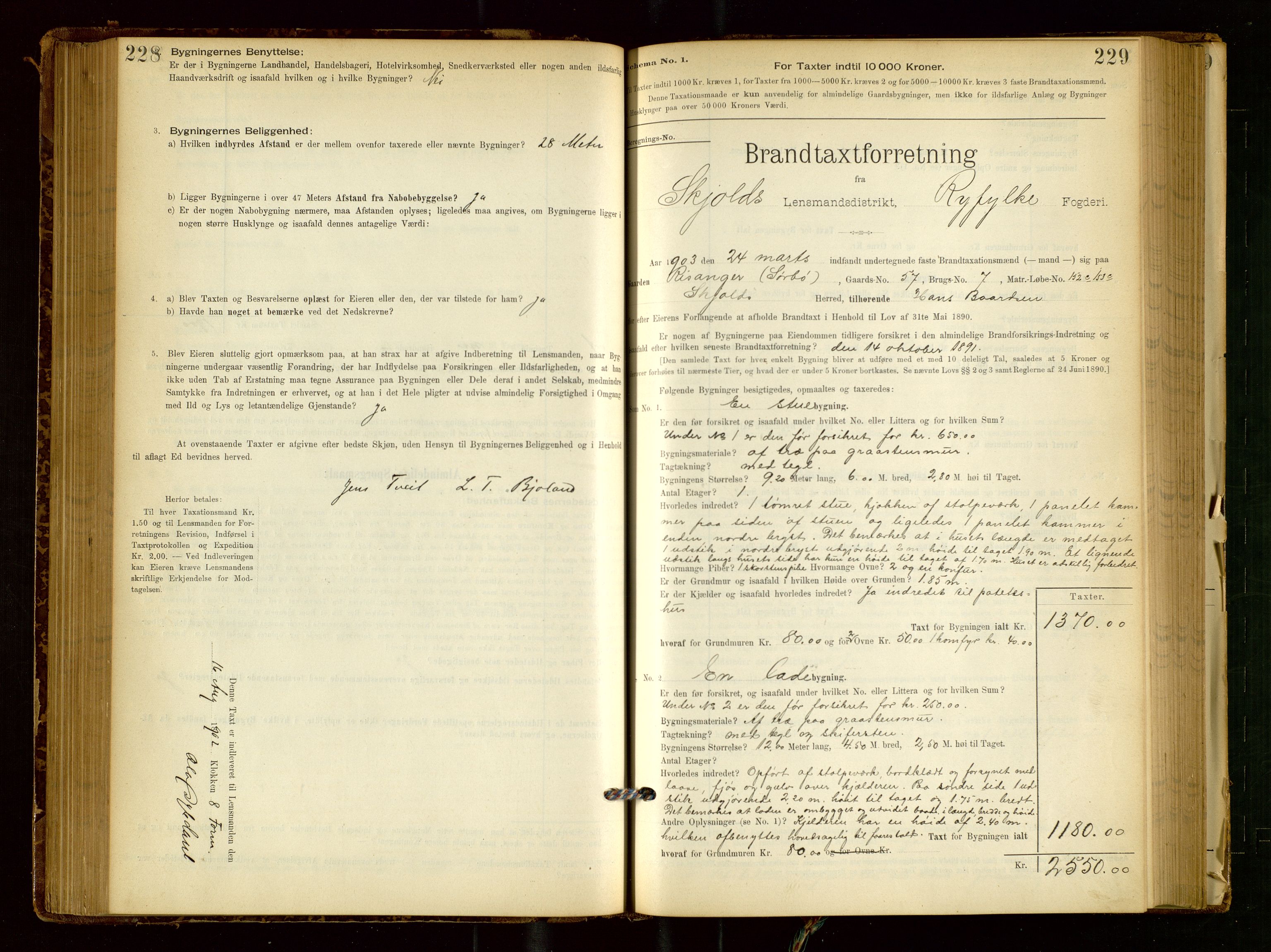 Skjold lensmannskontor, SAST/A-100182/Gob/L0001: "Brandtaxationsprotokol for Skjold Lensmandsdistrikt Ryfylke Fogderi", 1894-1939, p. 228-229