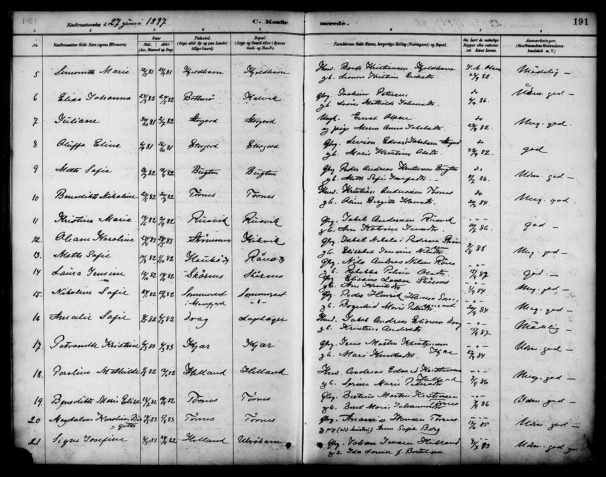 Ministerialprotokoller, klokkerbøker og fødselsregistre - Nordland, AV/SAT-A-1459/861/L0869: Parish register (official) no. 861A04, 1889-1903, p. 191