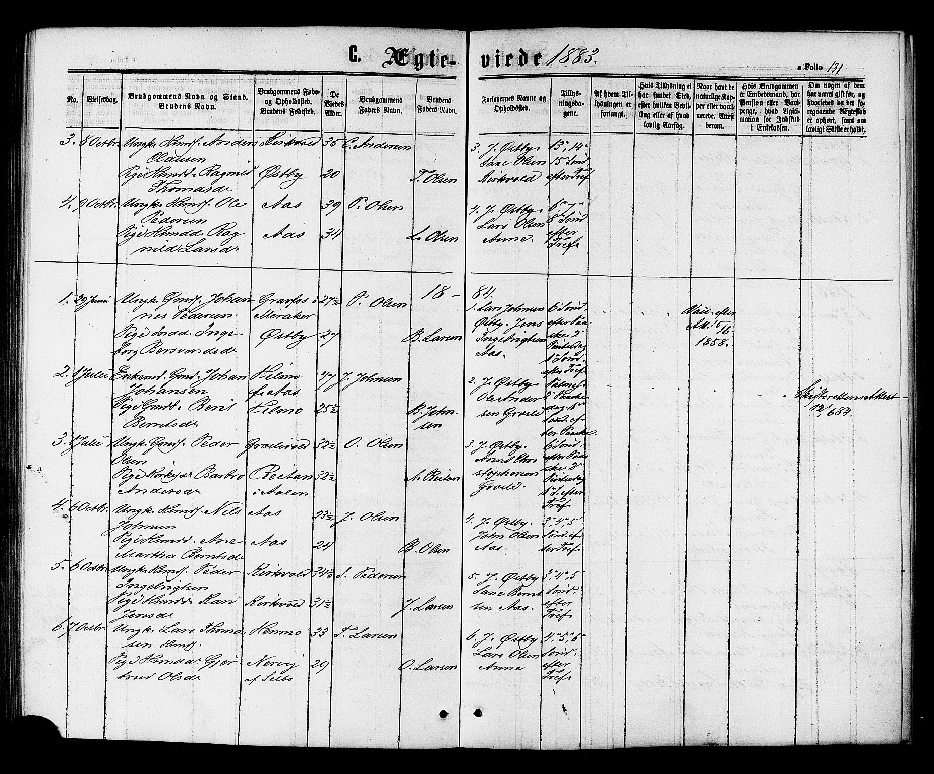 Ministerialprotokoller, klokkerbøker og fødselsregistre - Sør-Trøndelag, SAT/A-1456/698/L1163: Parish register (official) no. 698A01, 1862-1887, p. 131