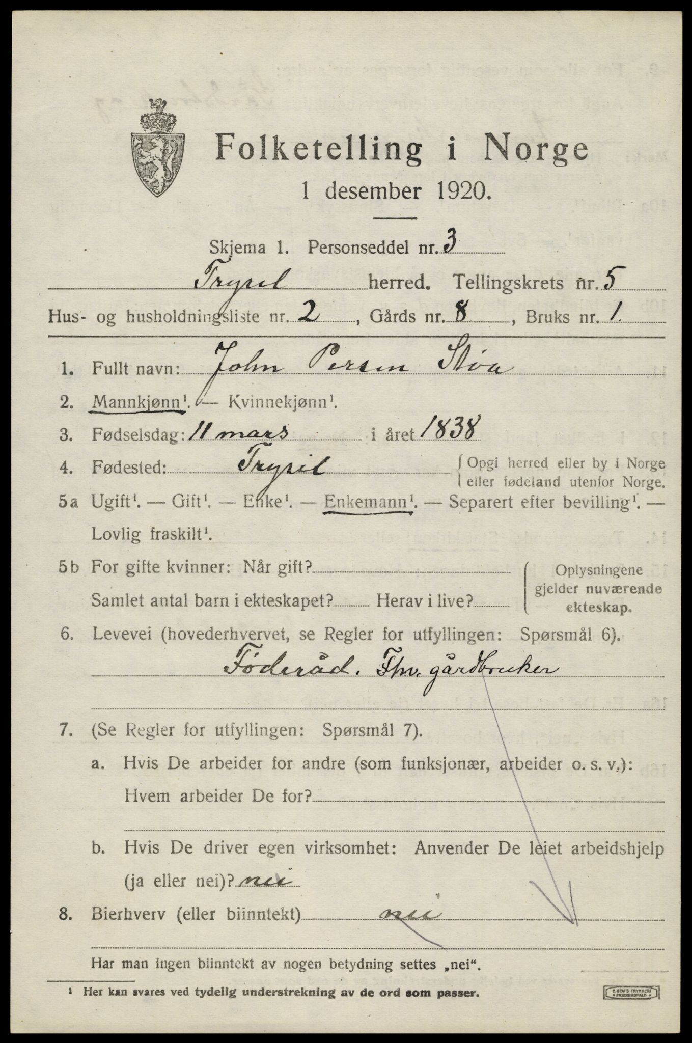 SAH, 1920 census for Trysil, 1920, p. 4327