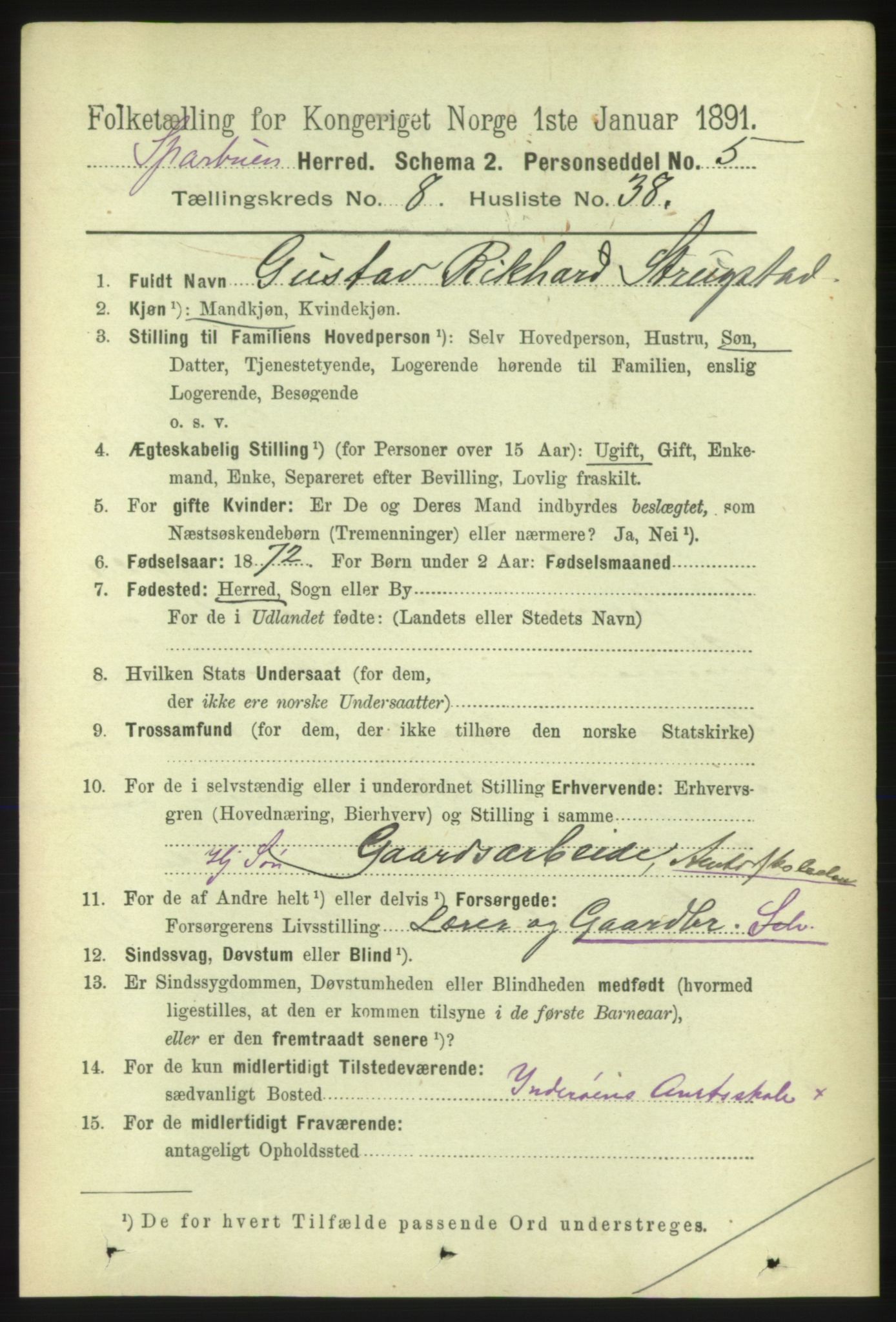 RA, 1891 census for 1731 Sparbu, 1891, p. 3006