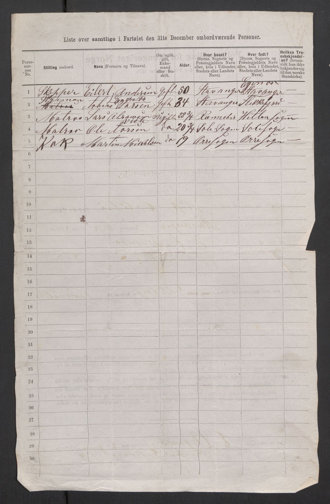 RA, 1875 census, lists of crew on ships: Ships in ports abroad, 1875, p. 419