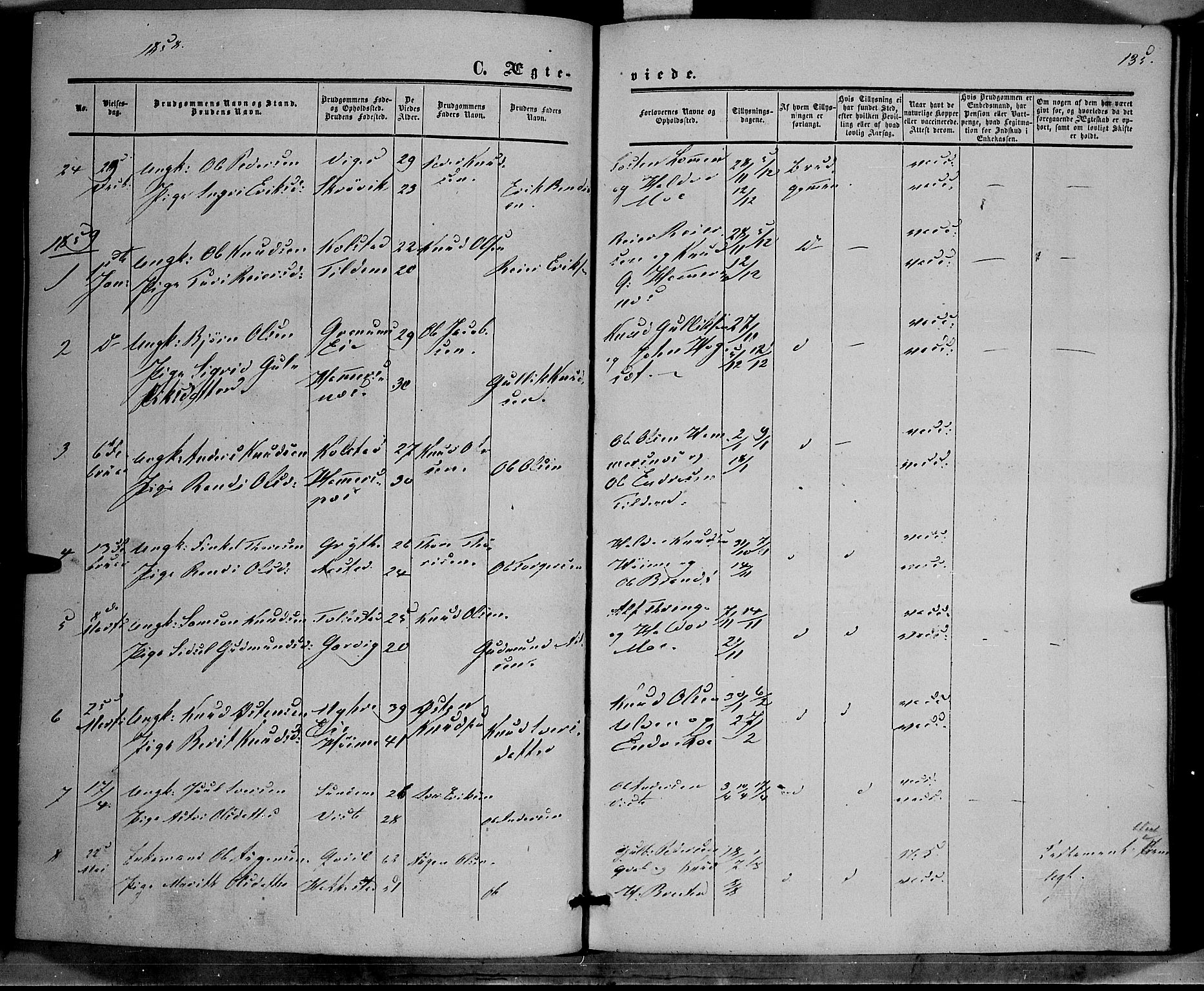 Vestre Slidre prestekontor, SAH/PREST-136/H/Ha/Haa/L0002: Parish register (official) no. 2, 1856-1864, p. 135