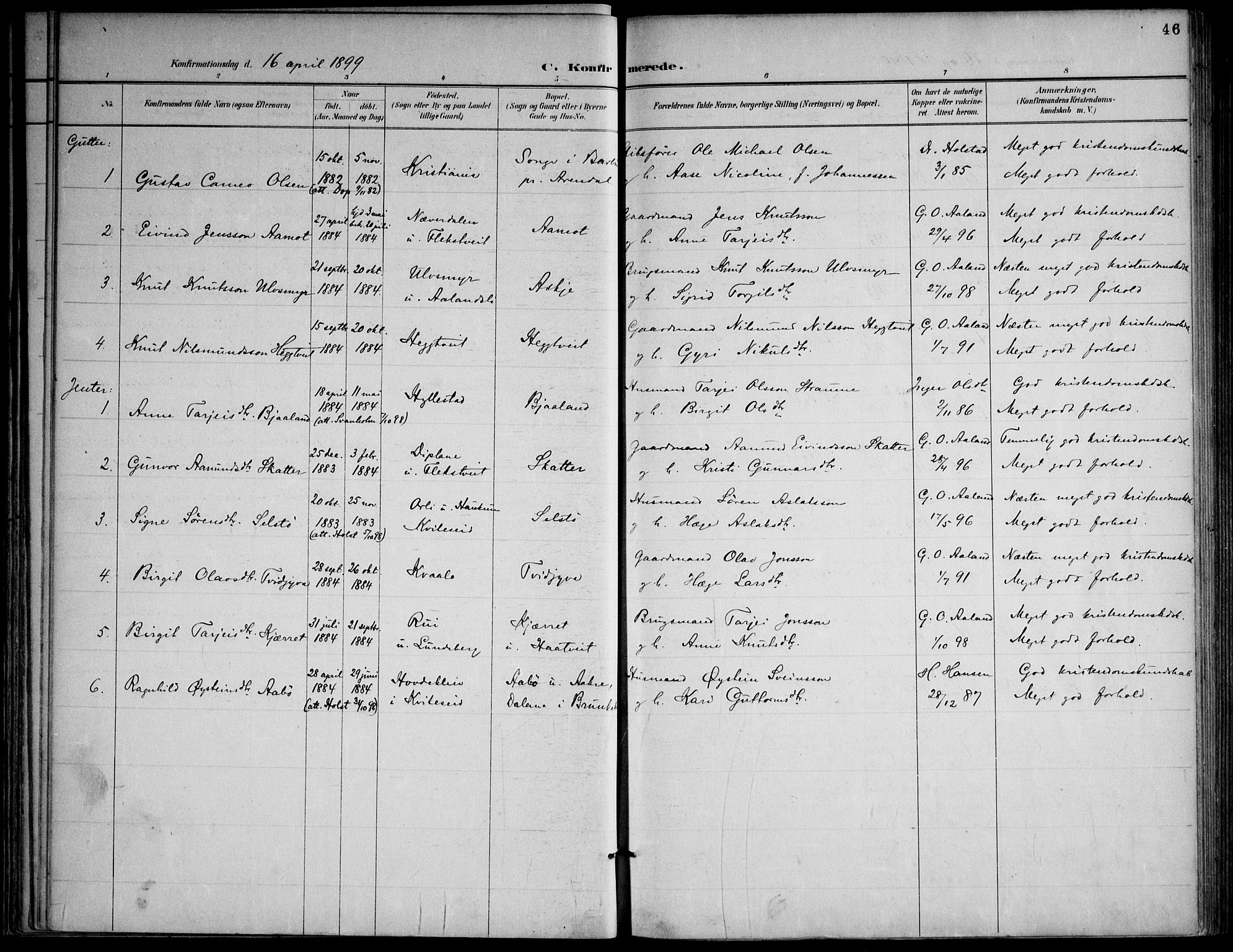 Lårdal kirkebøker, SAKO/A-284/F/Fa/L0007: Parish register (official) no. I 7, 1887-1906, p. 46