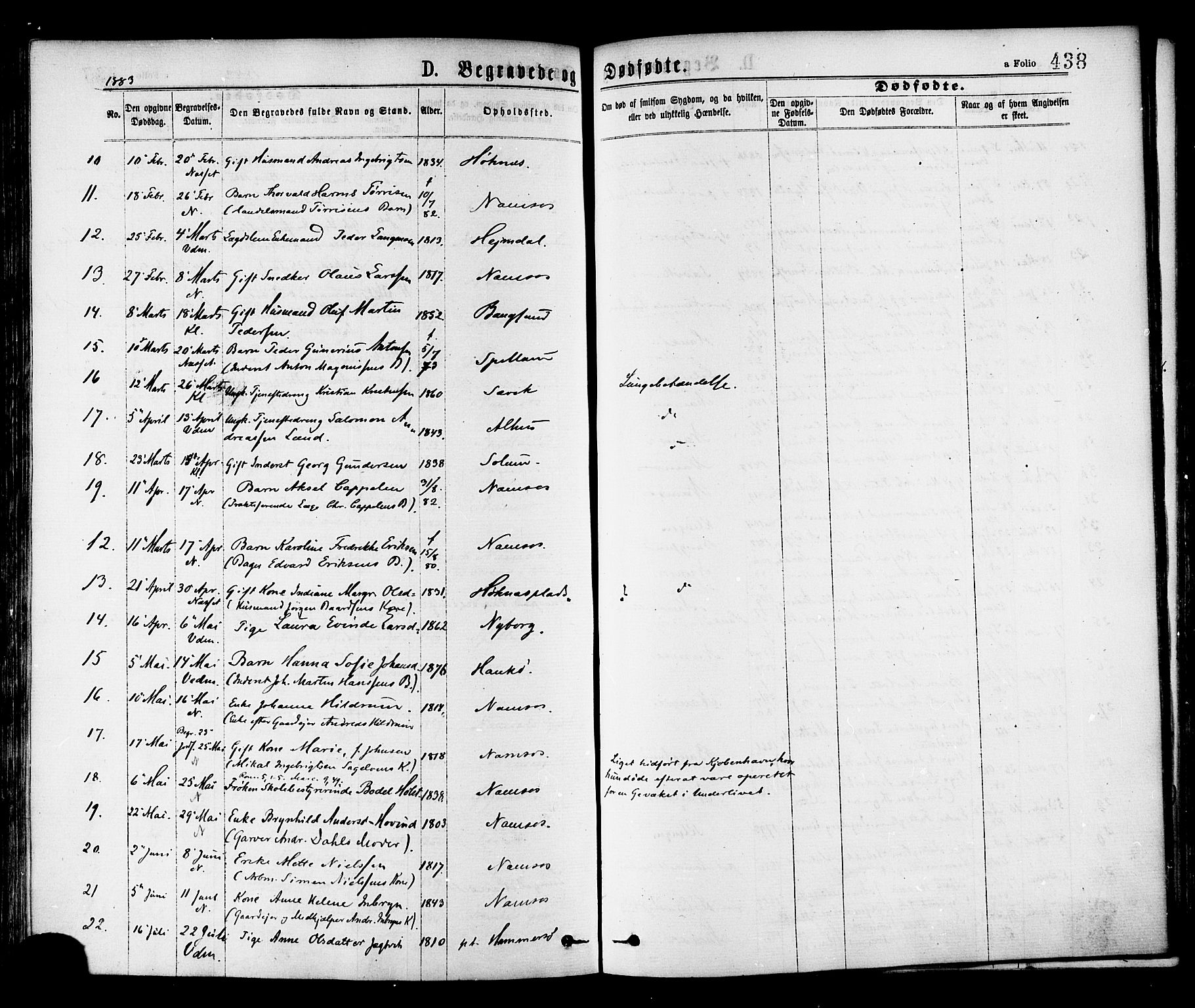 Ministerialprotokoller, klokkerbøker og fødselsregistre - Nord-Trøndelag, AV/SAT-A-1458/768/L0572: Parish register (official) no. 768A07, 1874-1886, p. 438