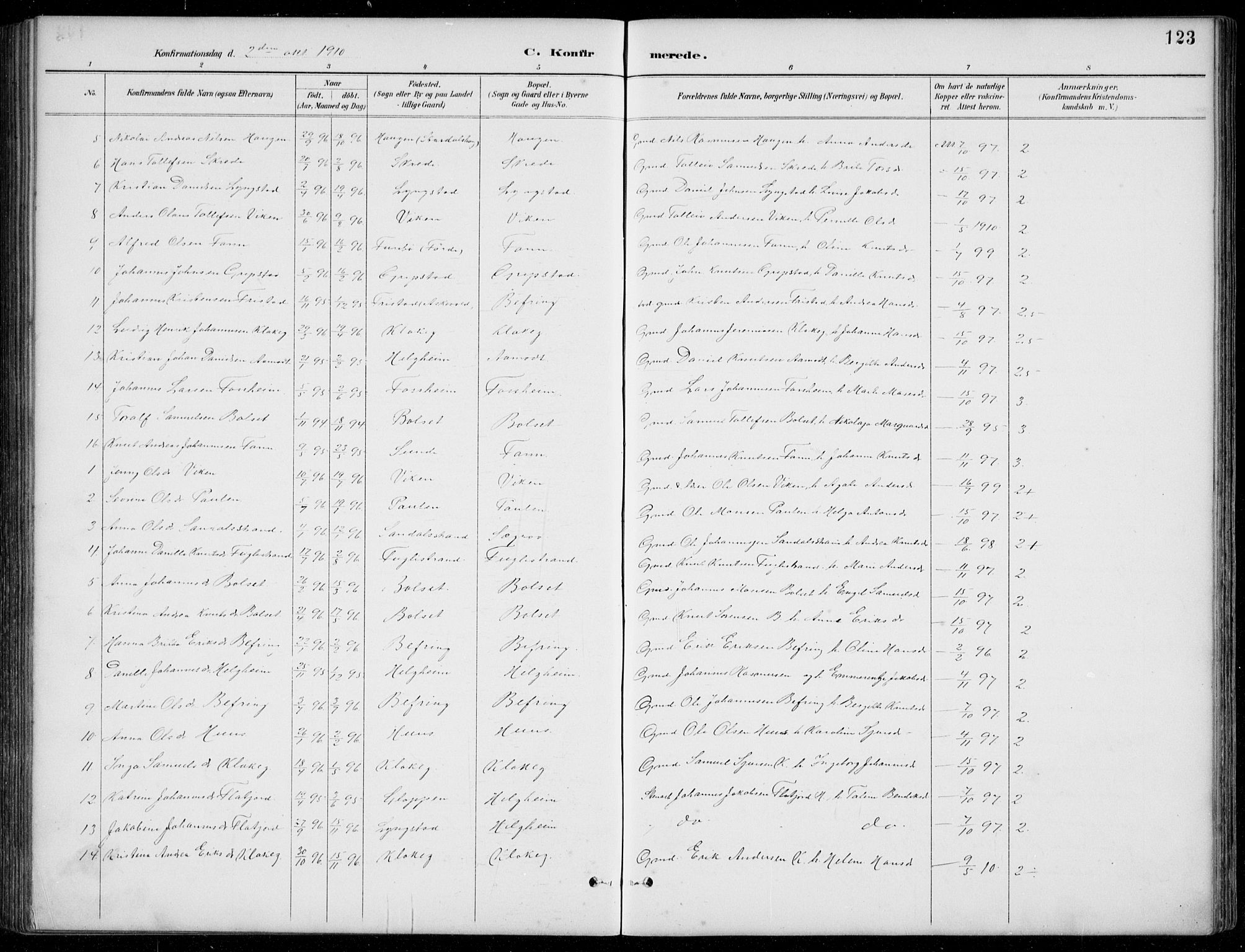 Jølster sokneprestembete, SAB/A-80701/H/Hab/Habb/L0002: Parish register (copy) no. B 2, 1887-1920, p. 123