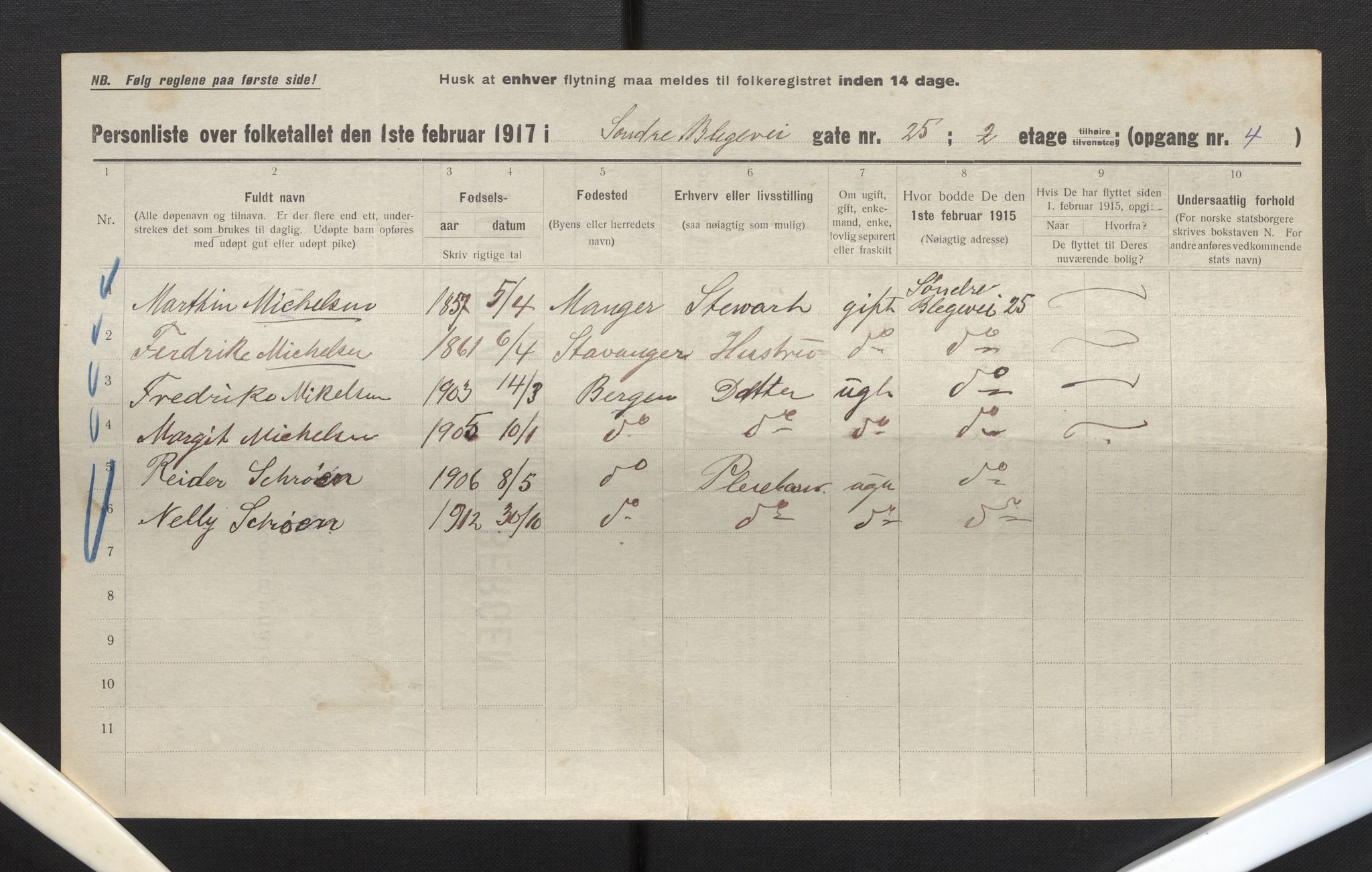 SAB, Municipal Census 1917 for Bergen, 1917, p. 3101