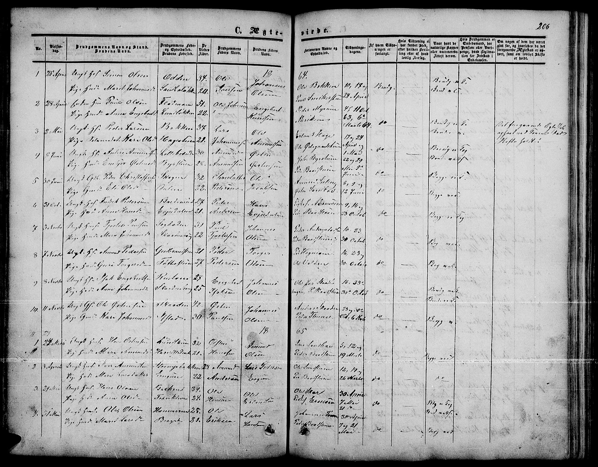 Nord-Fron prestekontor, SAH/PREST-080/H/Ha/Hab/L0001: Parish register (copy) no. 1, 1851-1883, p. 206