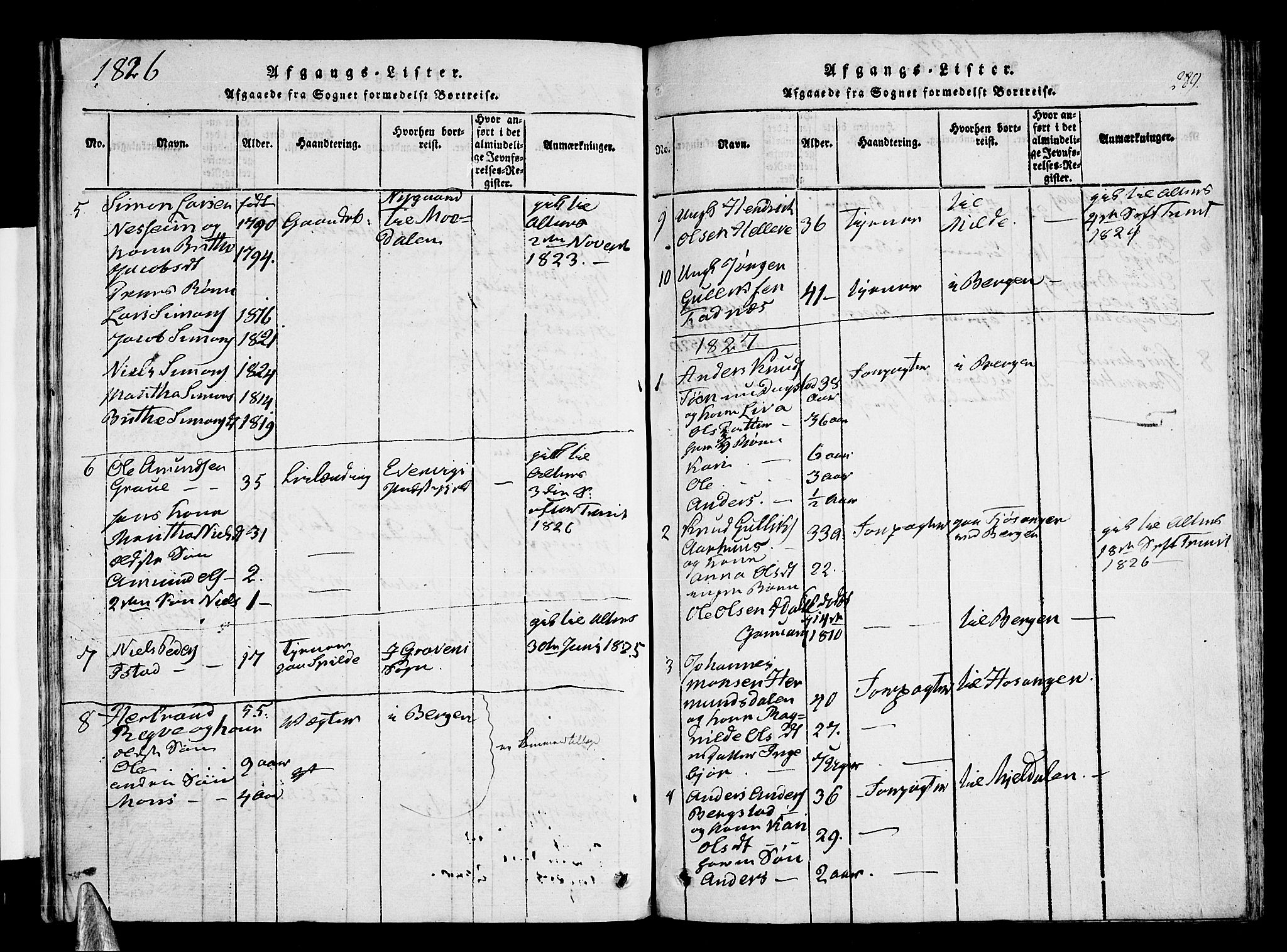 Voss sokneprestembete, AV/SAB-A-79001/H/Haa: Parish register (official) no. A 11, 1816-1827, p. 289