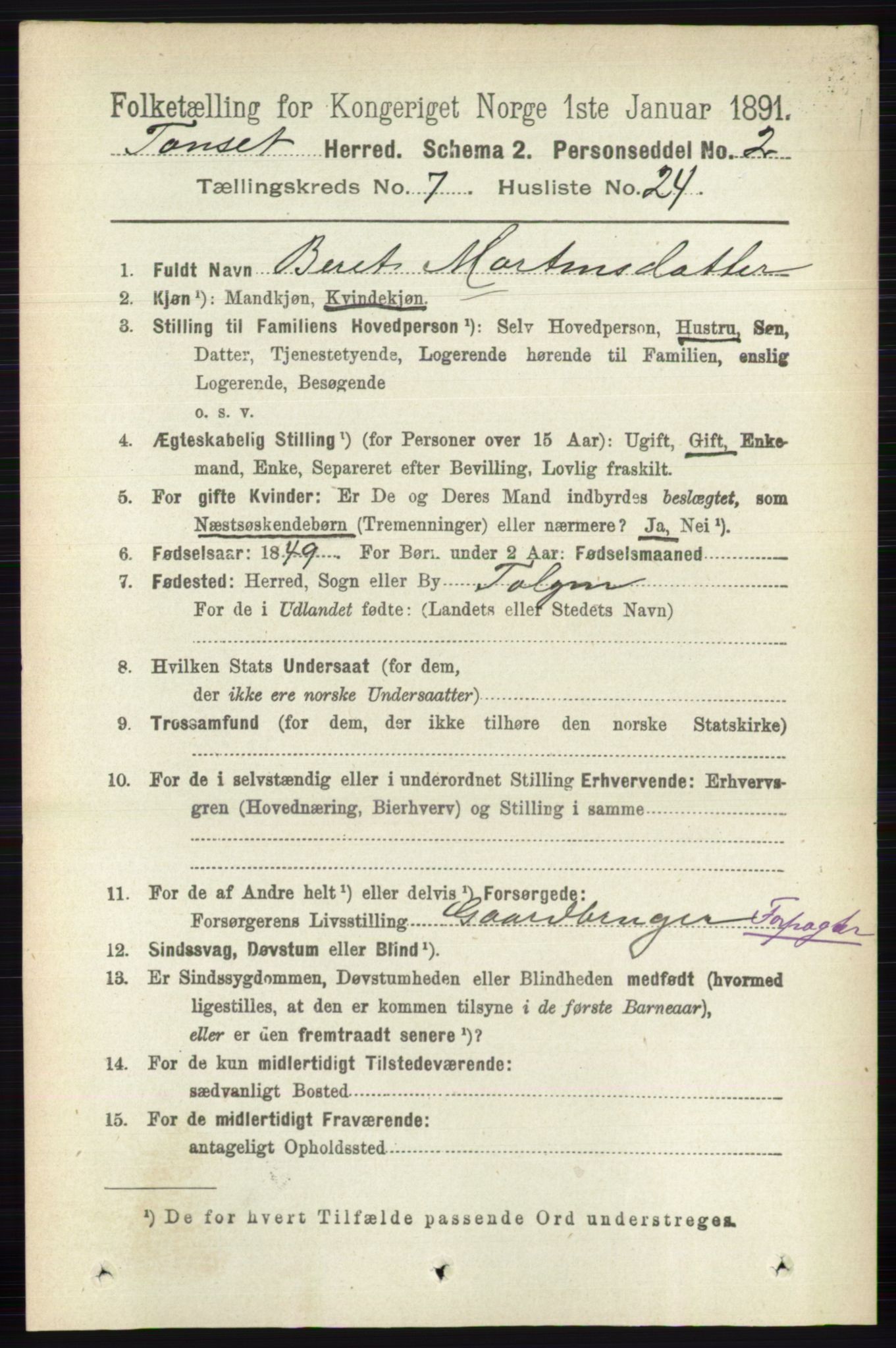 RA, 1891 census for 0437 Tynset, 1891, p. 1861