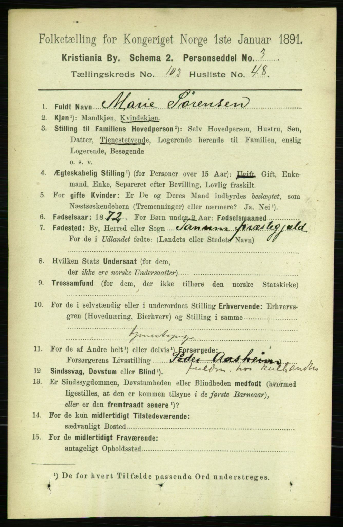RA, 1891 census for 0301 Kristiania, 1891, p. 52168