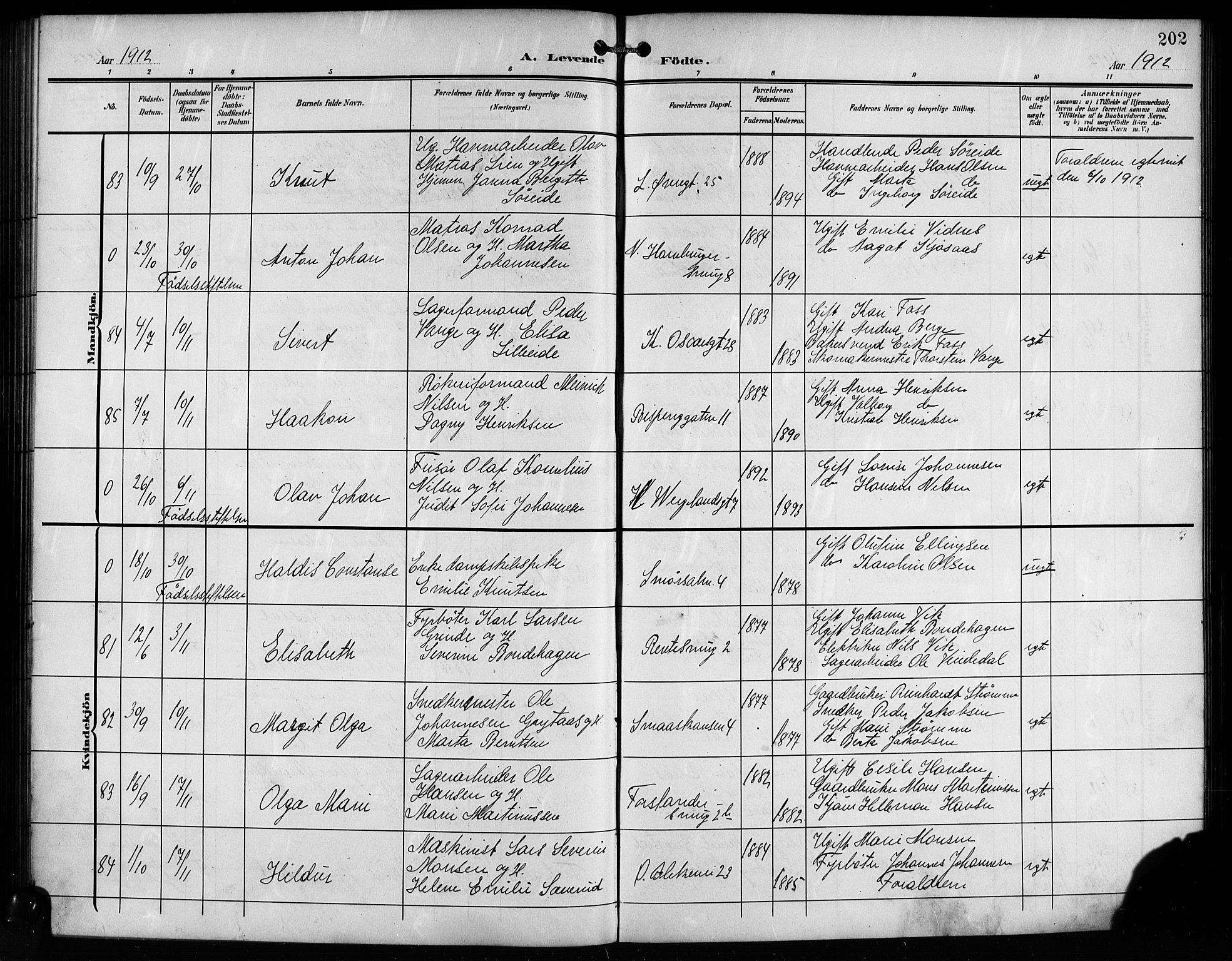 Korskirken sokneprestembete, AV/SAB-A-76101/H/Hab: Parish register (copy) no. B 11, 1905-1916, p. 202