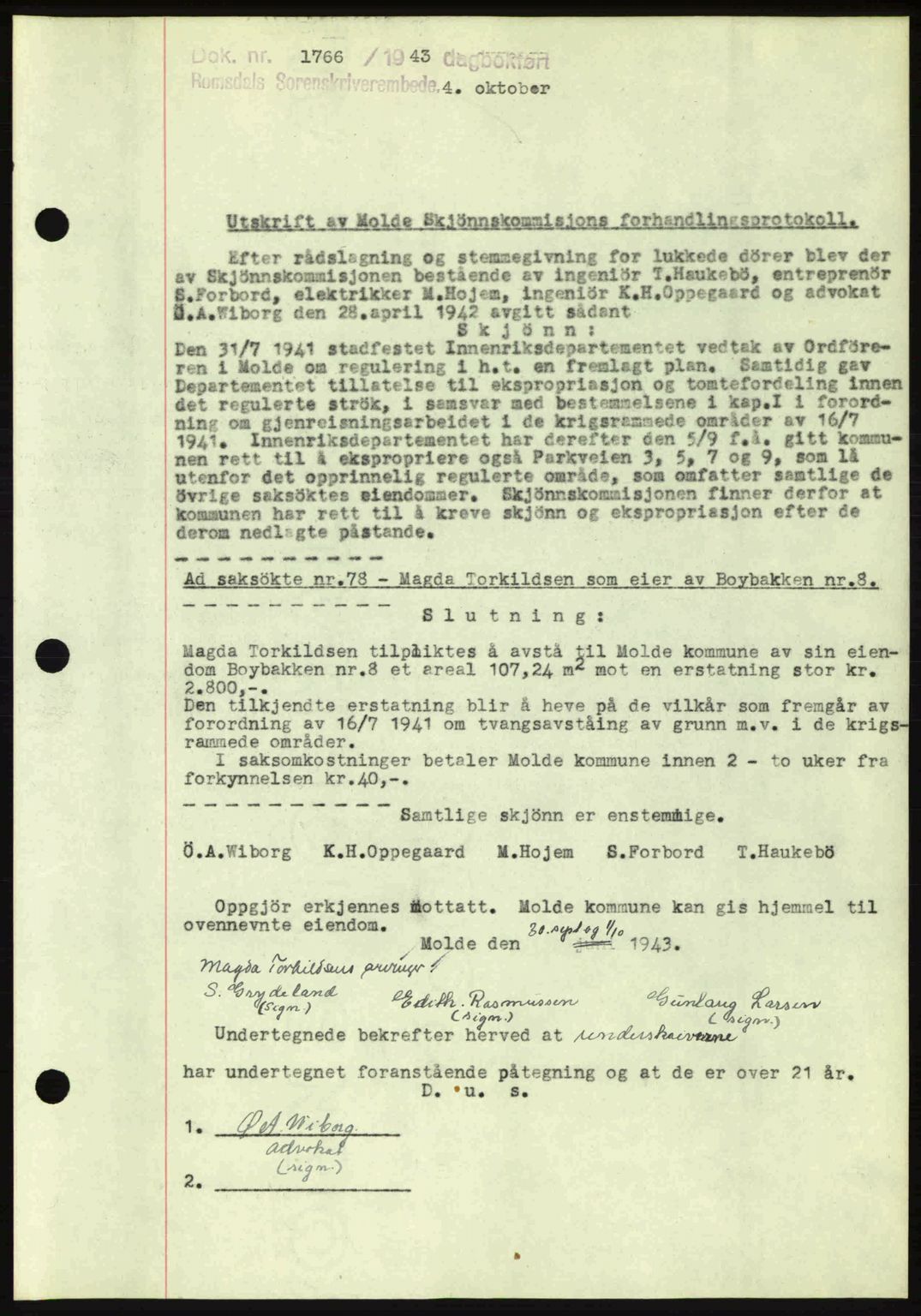 Romsdal sorenskriveri, AV/SAT-A-4149/1/2/2C: Mortgage book no. A15, 1943-1944, Diary no: : 1766/1943