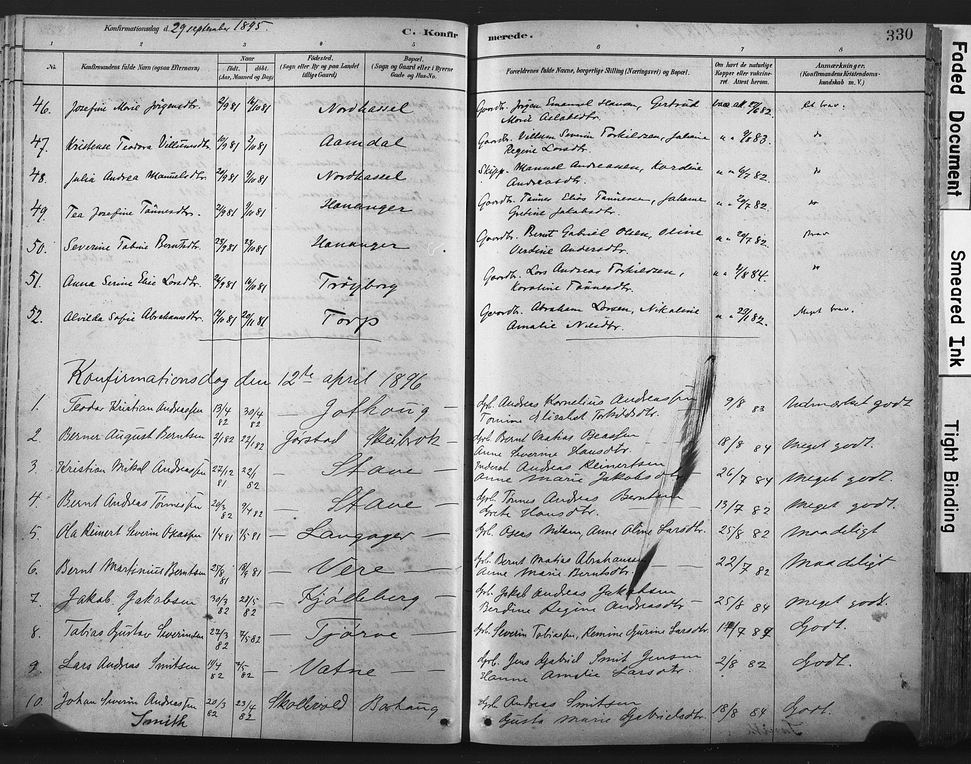 Lista sokneprestkontor, AV/SAK-1111-0027/F/Fa/L0012: Parish register (official) no. A 12, 1879-1903, p. 330