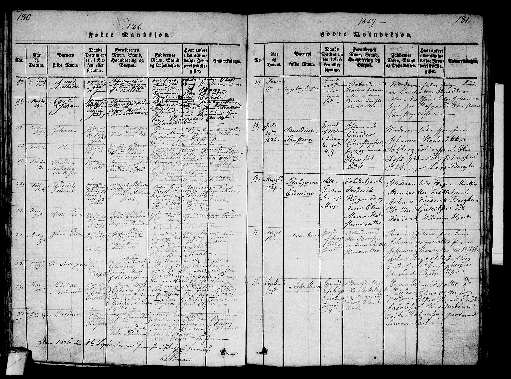 Strømsø kirkebøker, AV/SAKO-A-246/G/Ga/L0001: Parish register (copy) no. 1, 1815-1829, p. 180-181