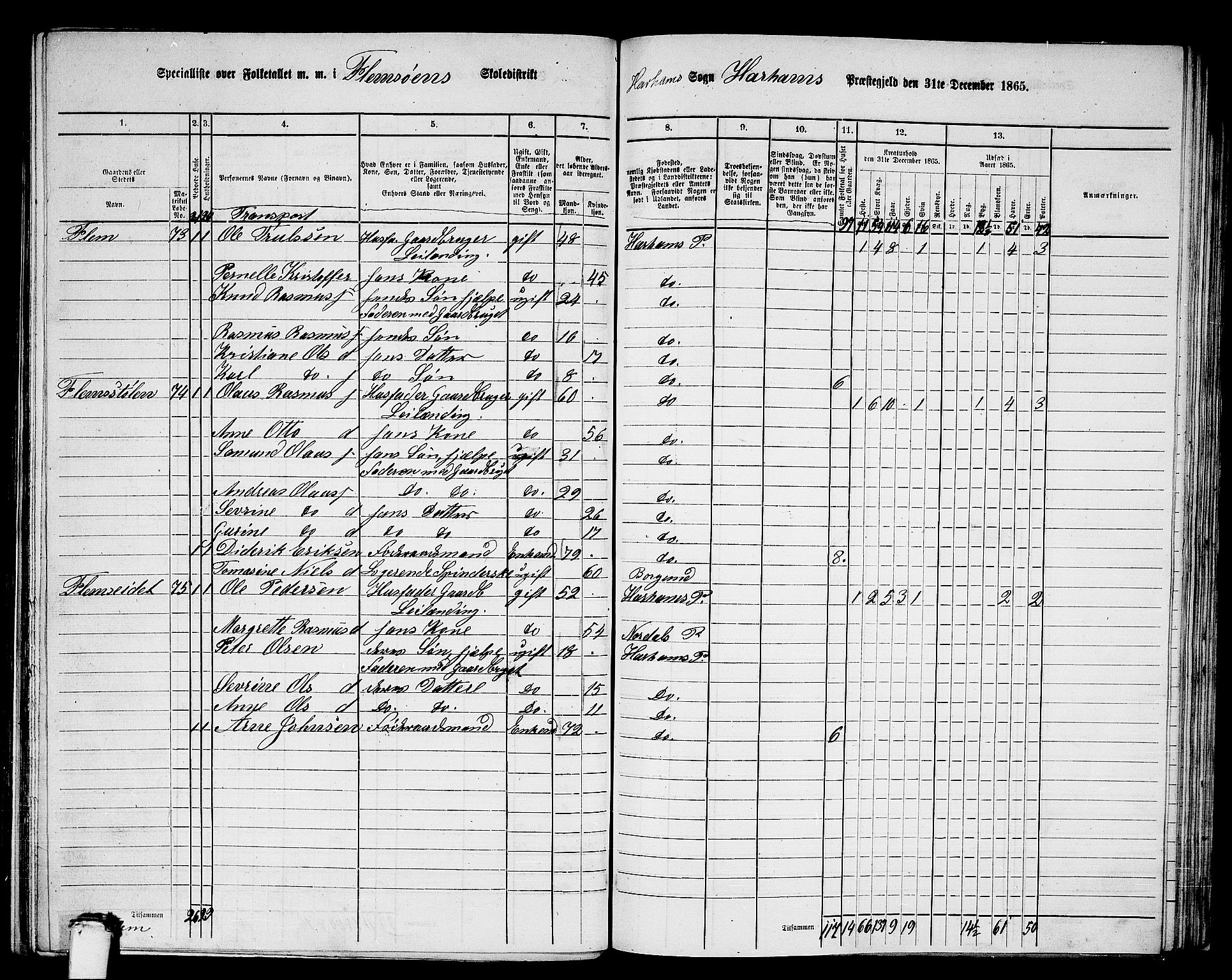 RA, 1865 census for Haram, 1865, p. 37