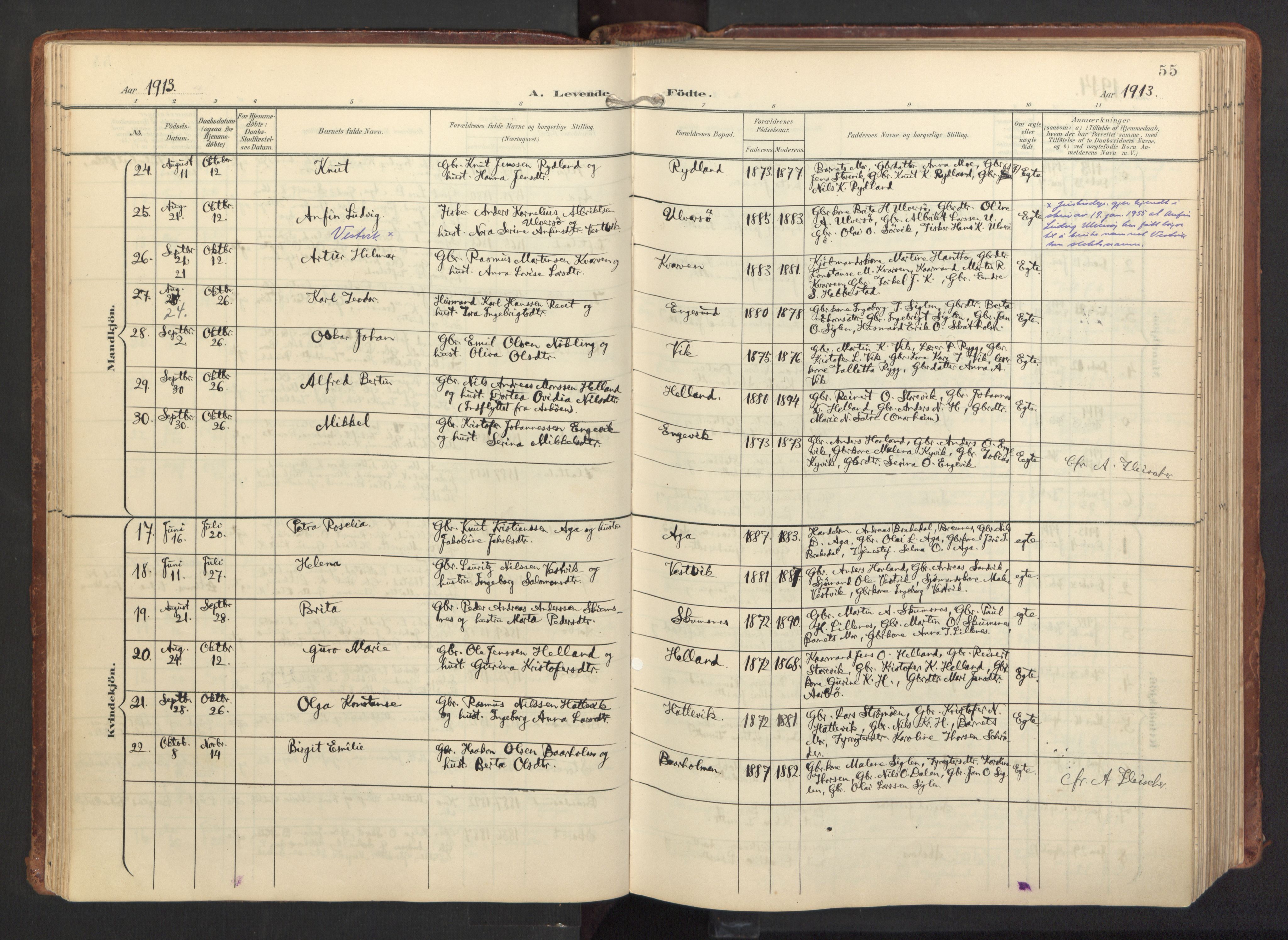 Fitjar sokneprestembete, AV/SAB-A-99926: Parish register (official) no. A 3, 1900-1918, p. 55