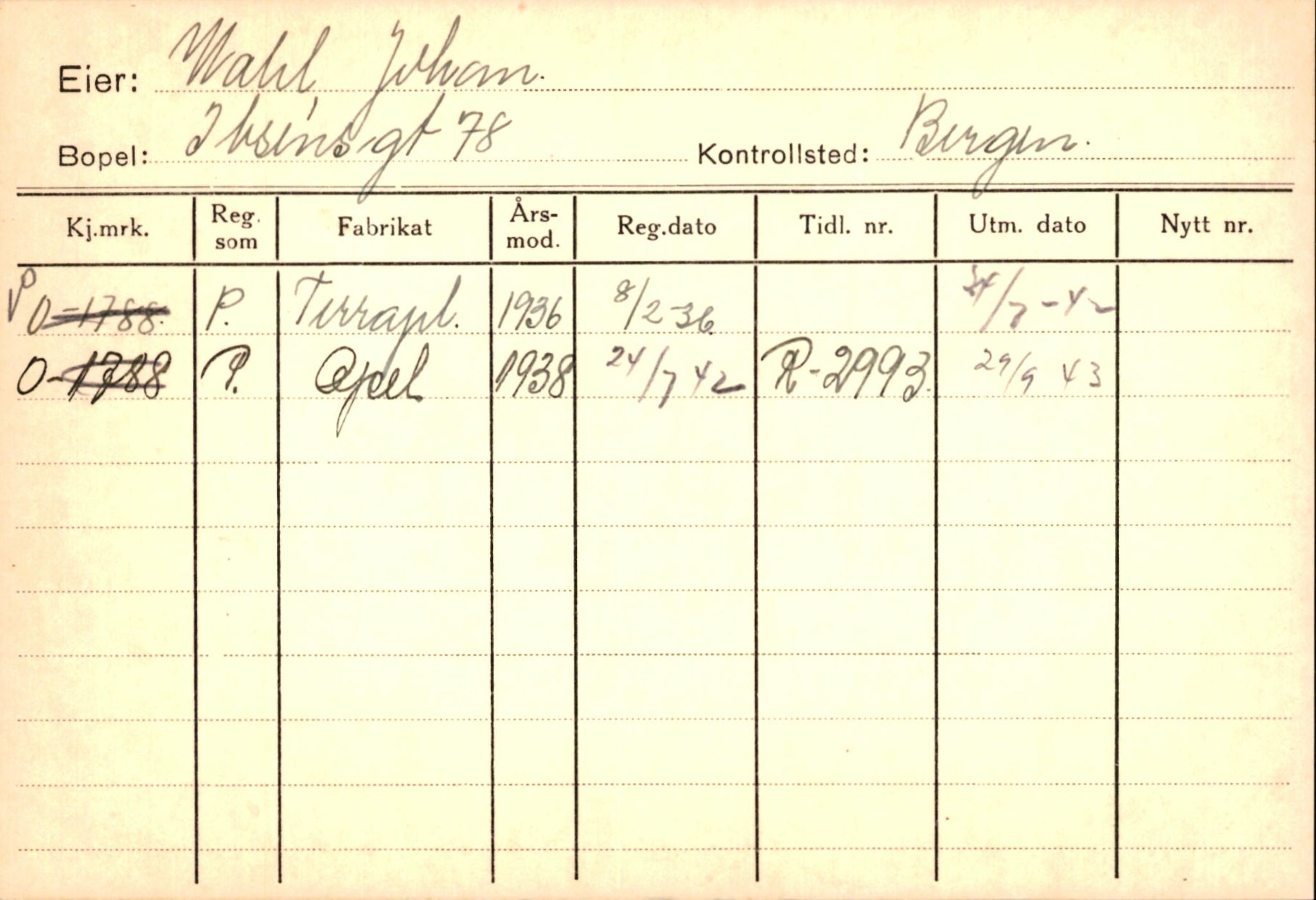 Statens vegvesen, Hordaland vegkontor, AV/SAB-A-5201/2/Hb/L0037: O-eierkort W-P, 1920-1971, p. 8