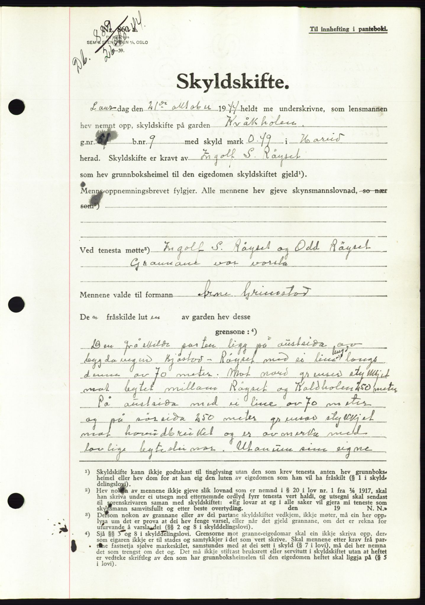 Søre Sunnmøre sorenskriveri, AV/SAT-A-4122/1/2/2C/L0076: Mortgage book no. 2A, 1943-1944, Diary no: : 889/1944