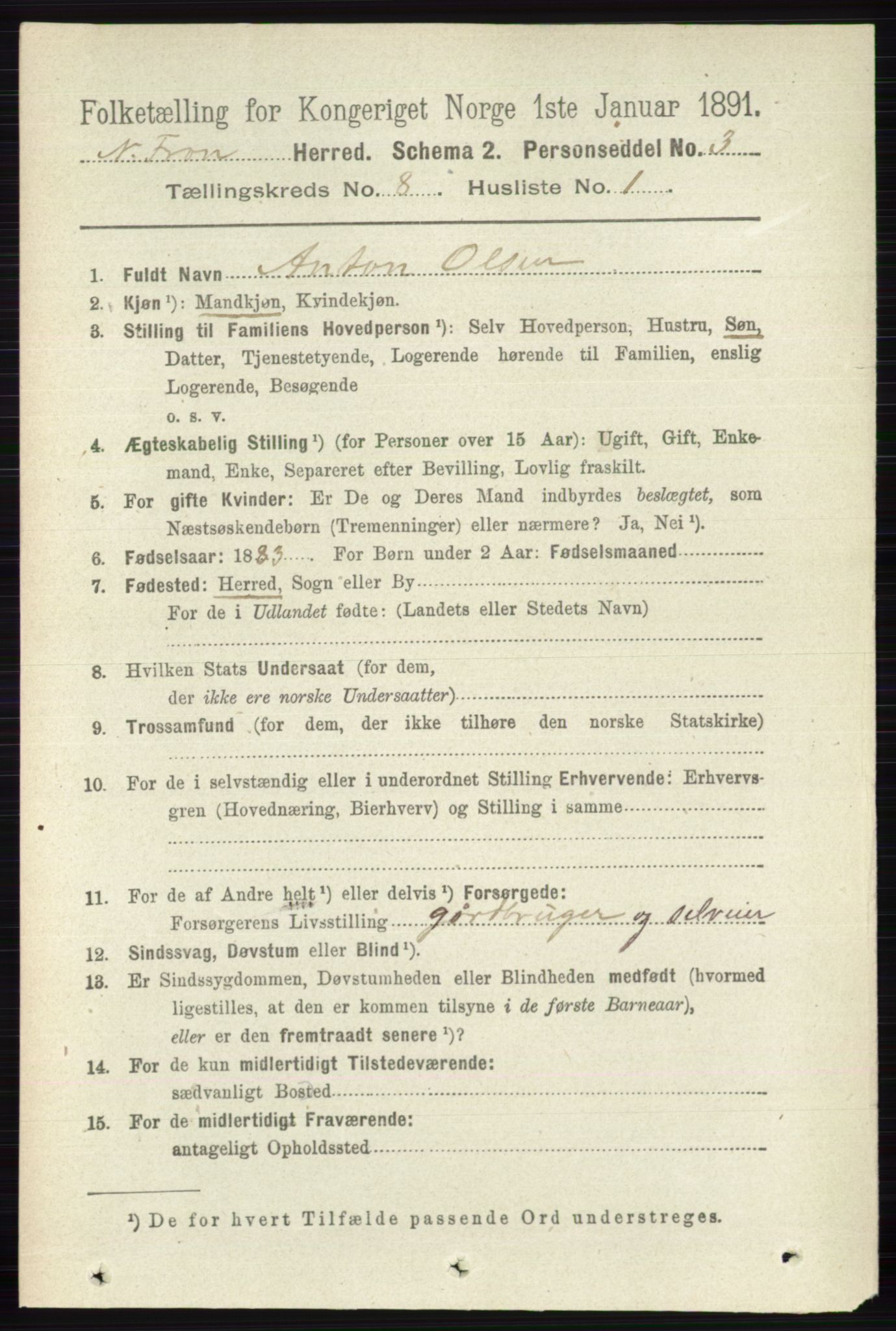 RA, 1891 census for 0518 Nord-Fron, 1891, p. 3423