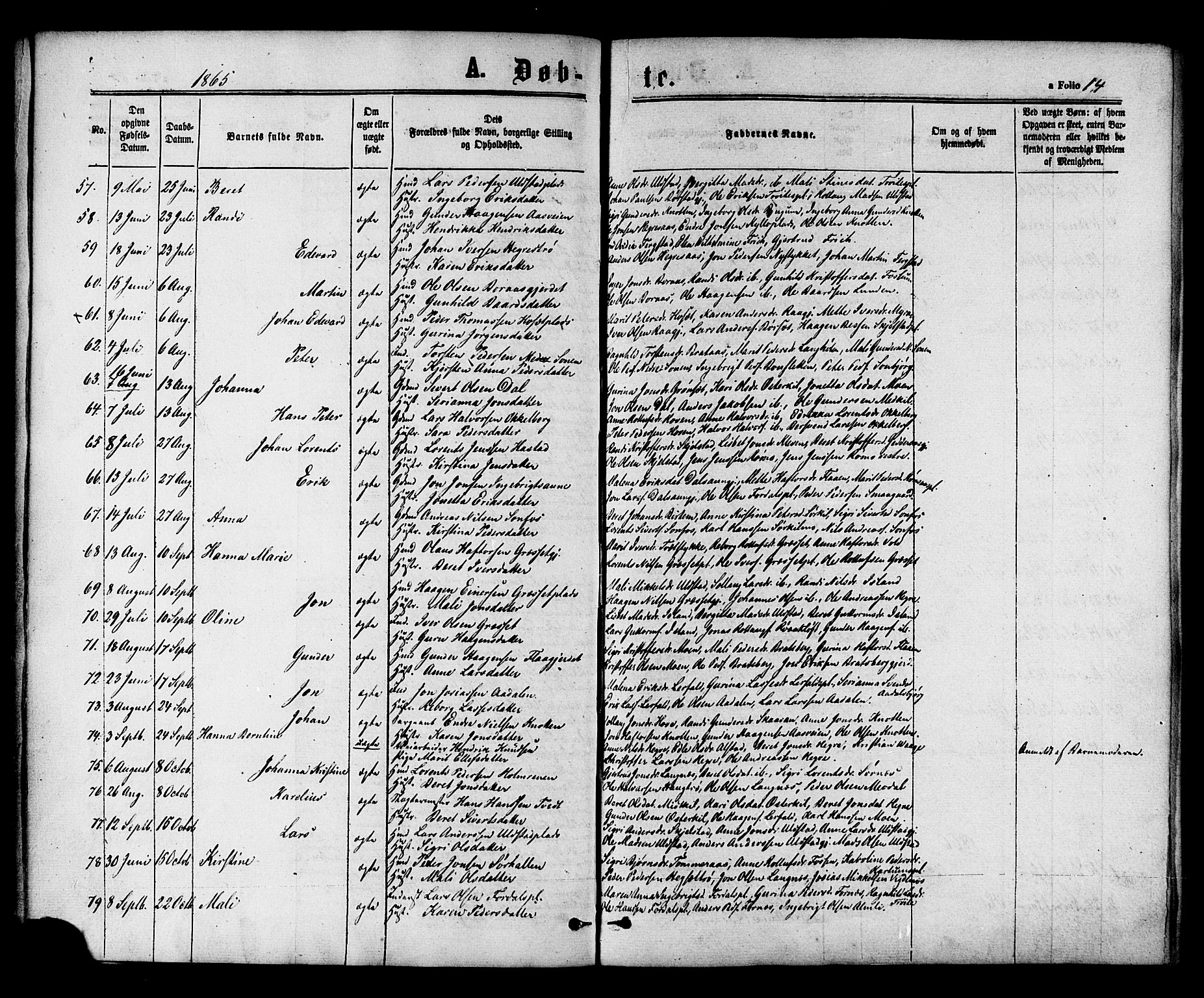 Ministerialprotokoller, klokkerbøker og fødselsregistre - Nord-Trøndelag, SAT/A-1458/703/L0029: Parish register (official) no. 703A02, 1863-1879, p. 14