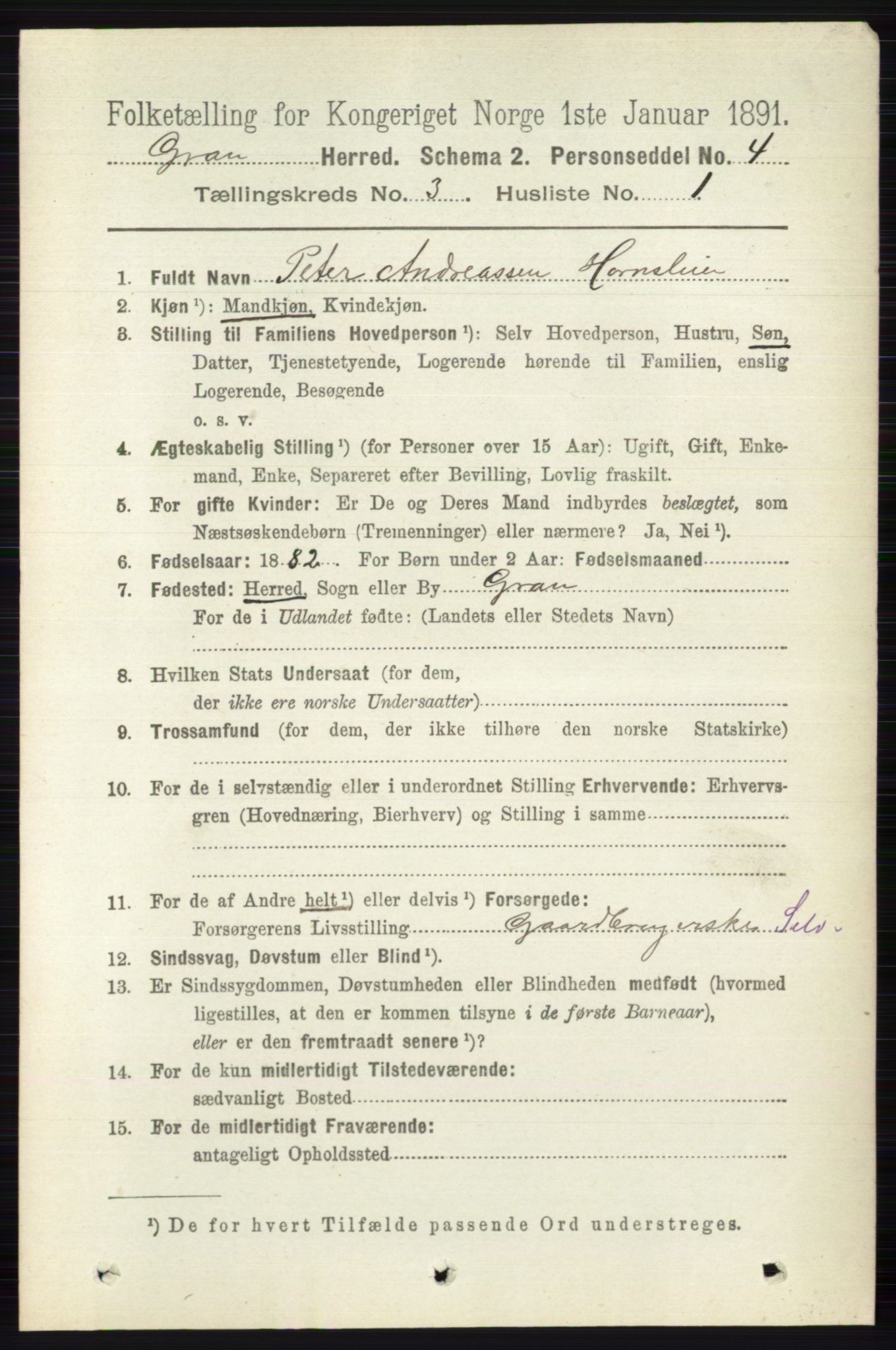 RA, 1891 census for 0534 Gran, 1891, p. 688