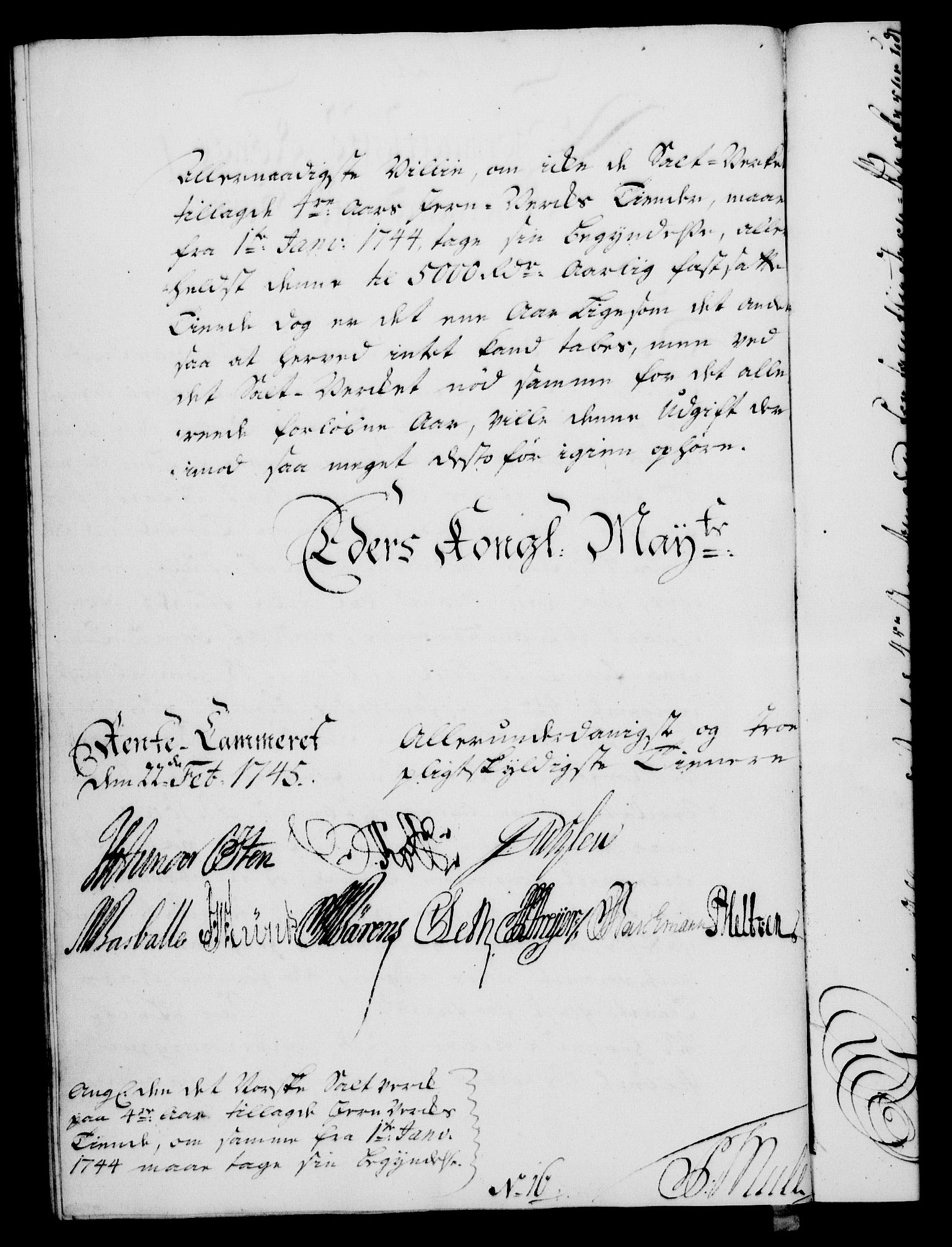 Rentekammeret, Kammerkanselliet, RA/EA-3111/G/Gf/Gfa/L0028: Norsk relasjons- og resolusjonsprotokoll (merket RK 52.28), 1745-1746, p. 150