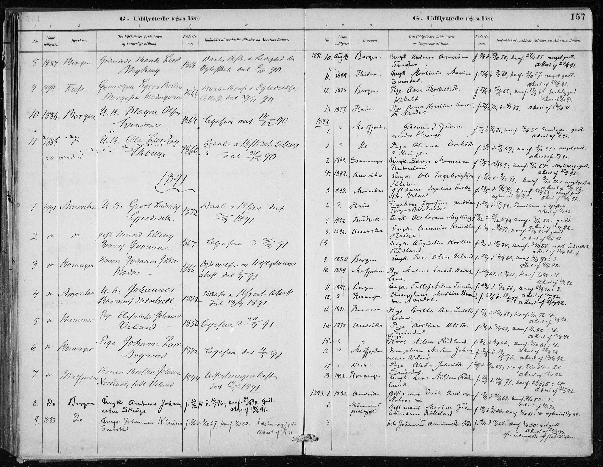 Lindås Sokneprestembete, SAB/A-76701/H/Haa: Parish register (official) no. F  1, 1886-1897, p. 157