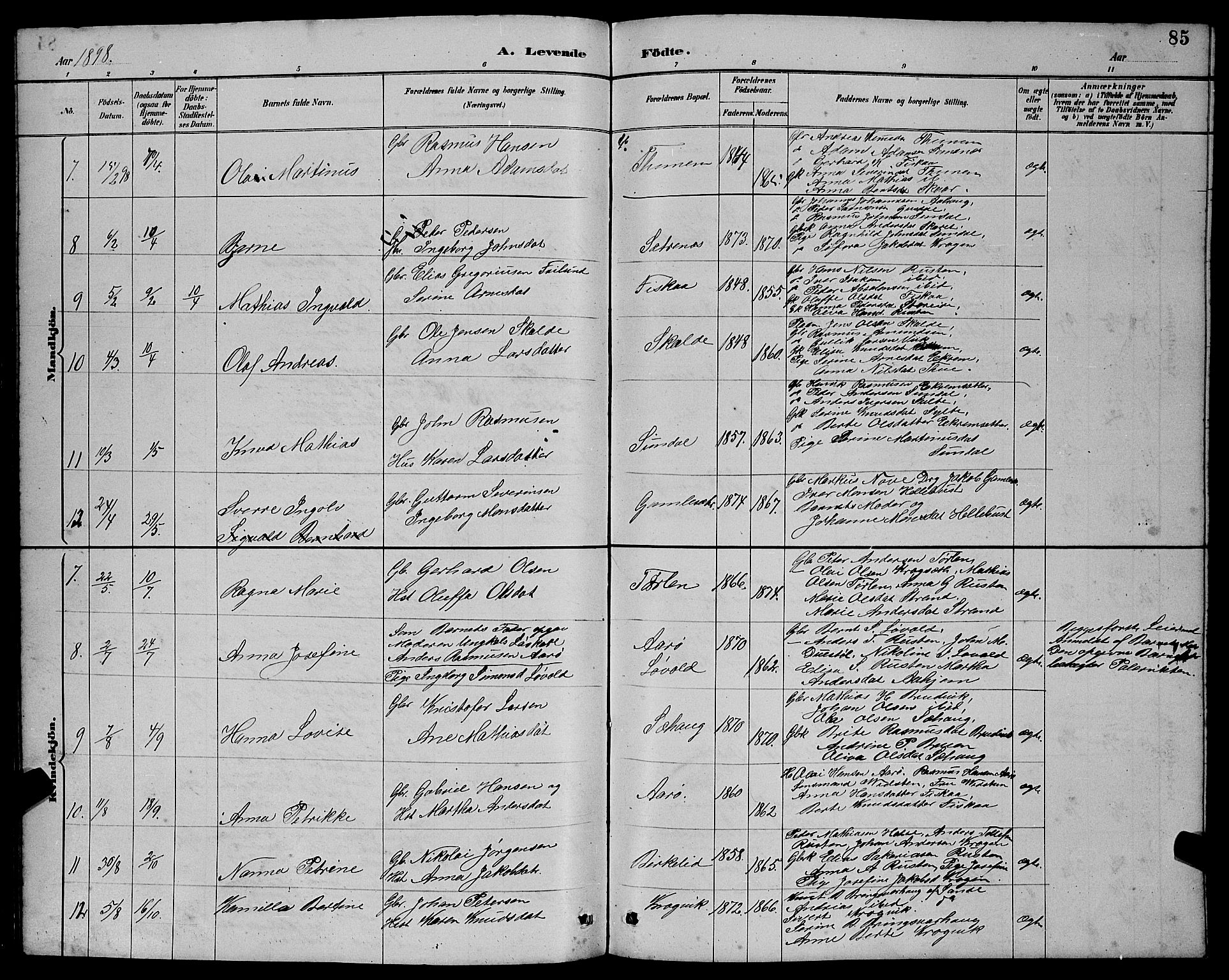 Ministerialprotokoller, klokkerbøker og fødselsregistre - Møre og Romsdal, AV/SAT-A-1454/501/L0017: Parish register (copy) no. 501C03, 1885-1901, p. 85