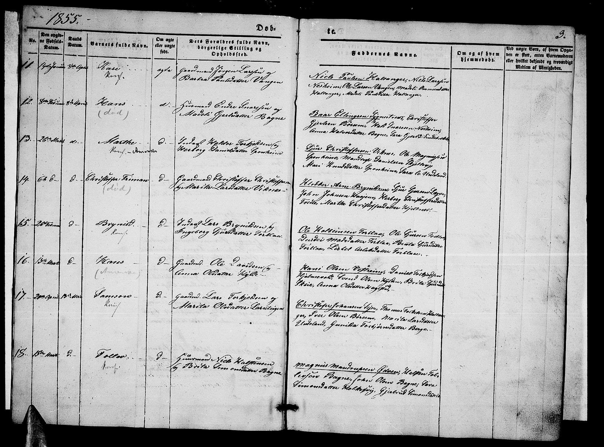 Ulvik sokneprestembete, SAB/A-78801/H/Hab: Parish register (copy) no. A 1, 1855-1868, p. 3