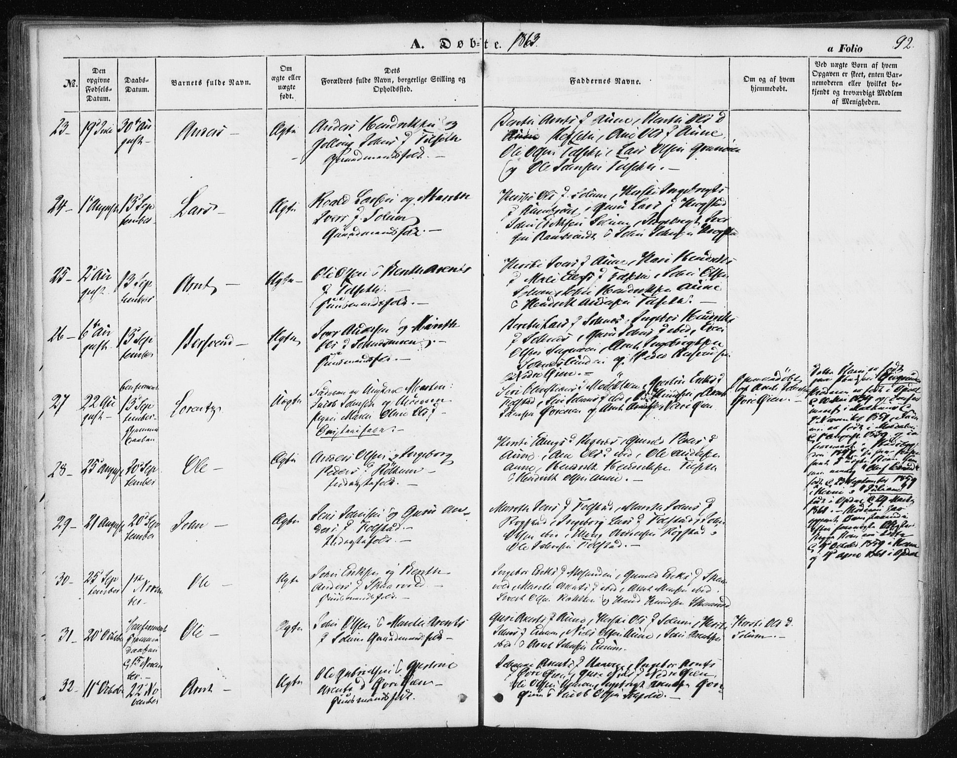 Ministerialprotokoller, klokkerbøker og fødselsregistre - Sør-Trøndelag, SAT/A-1456/687/L1000: Parish register (official) no. 687A06, 1848-1869, p. 92