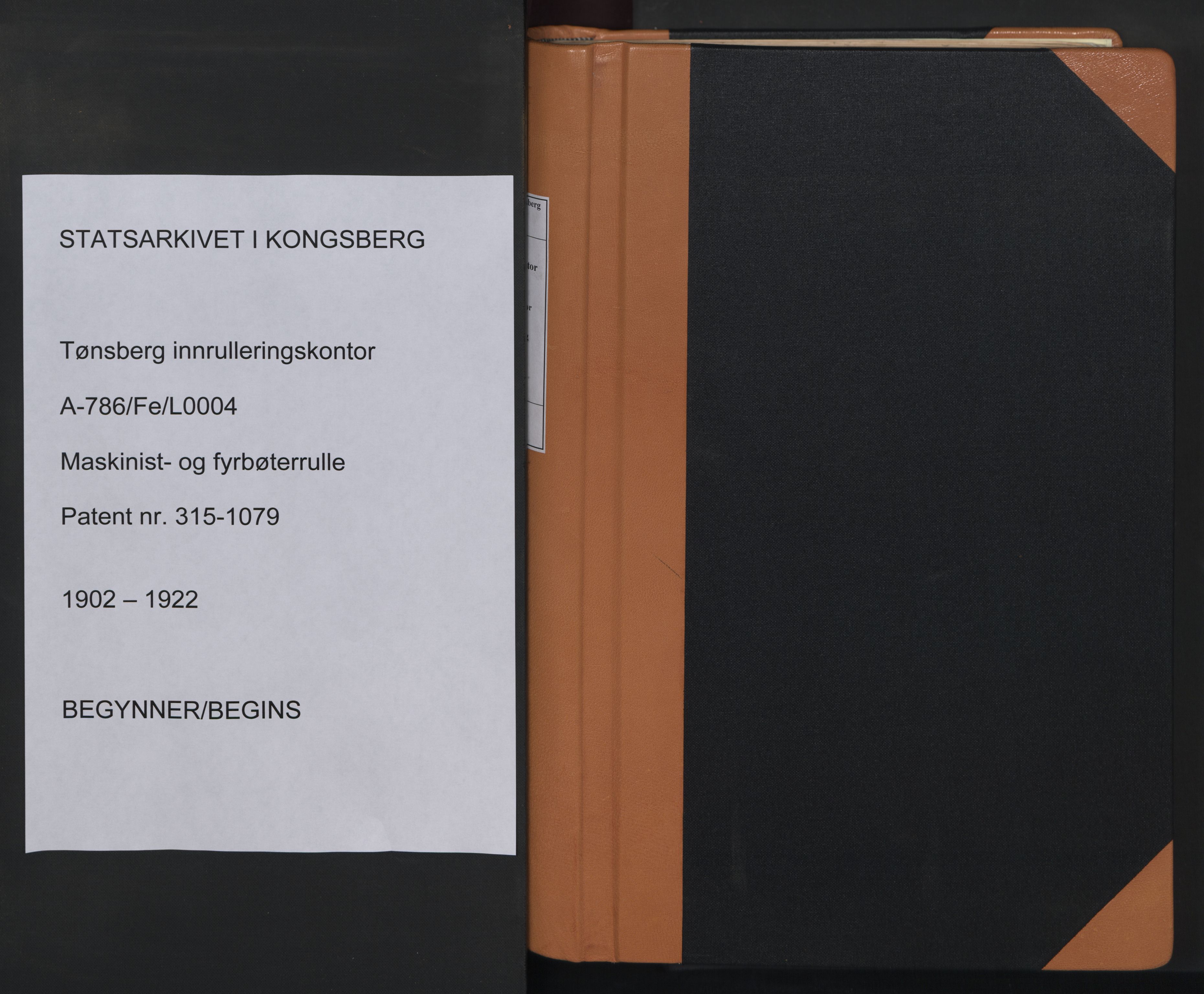 Tønsberg innrulleringskontor, SAKO/A-786/F/Fe/L0004: Maskinist- og fyrbøterrulle Patent nr. 315-1079, 1902-1922