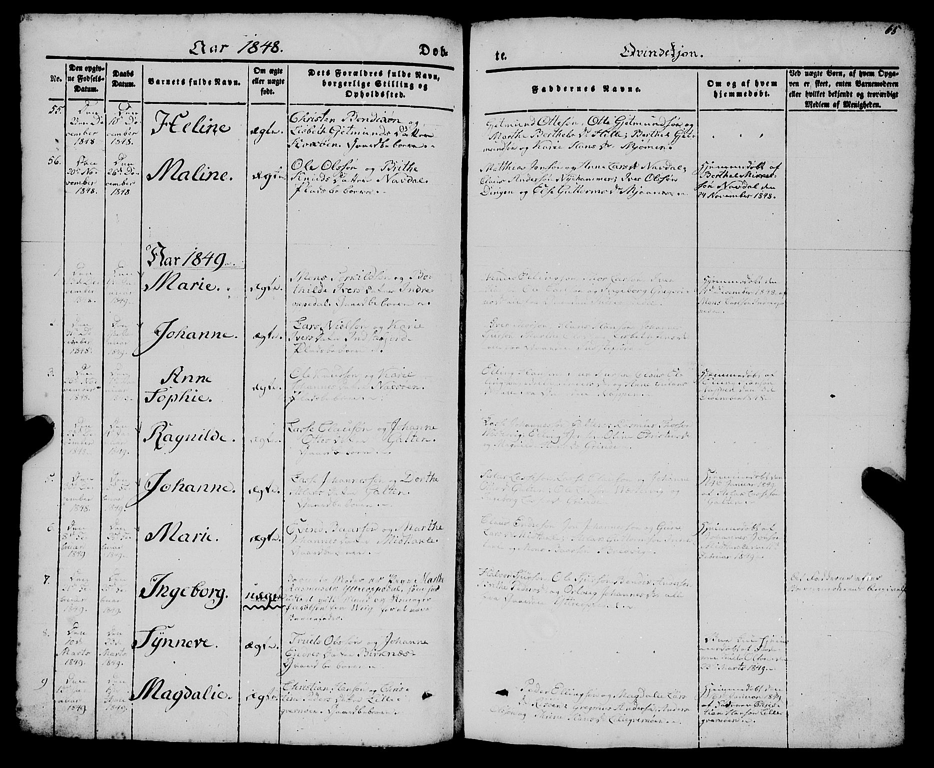 Gulen sokneprestembete, AV/SAB-A-80201/H/Haa/Haaa/L0021: Parish register (official) no. A 21, 1848-1858, p. 65