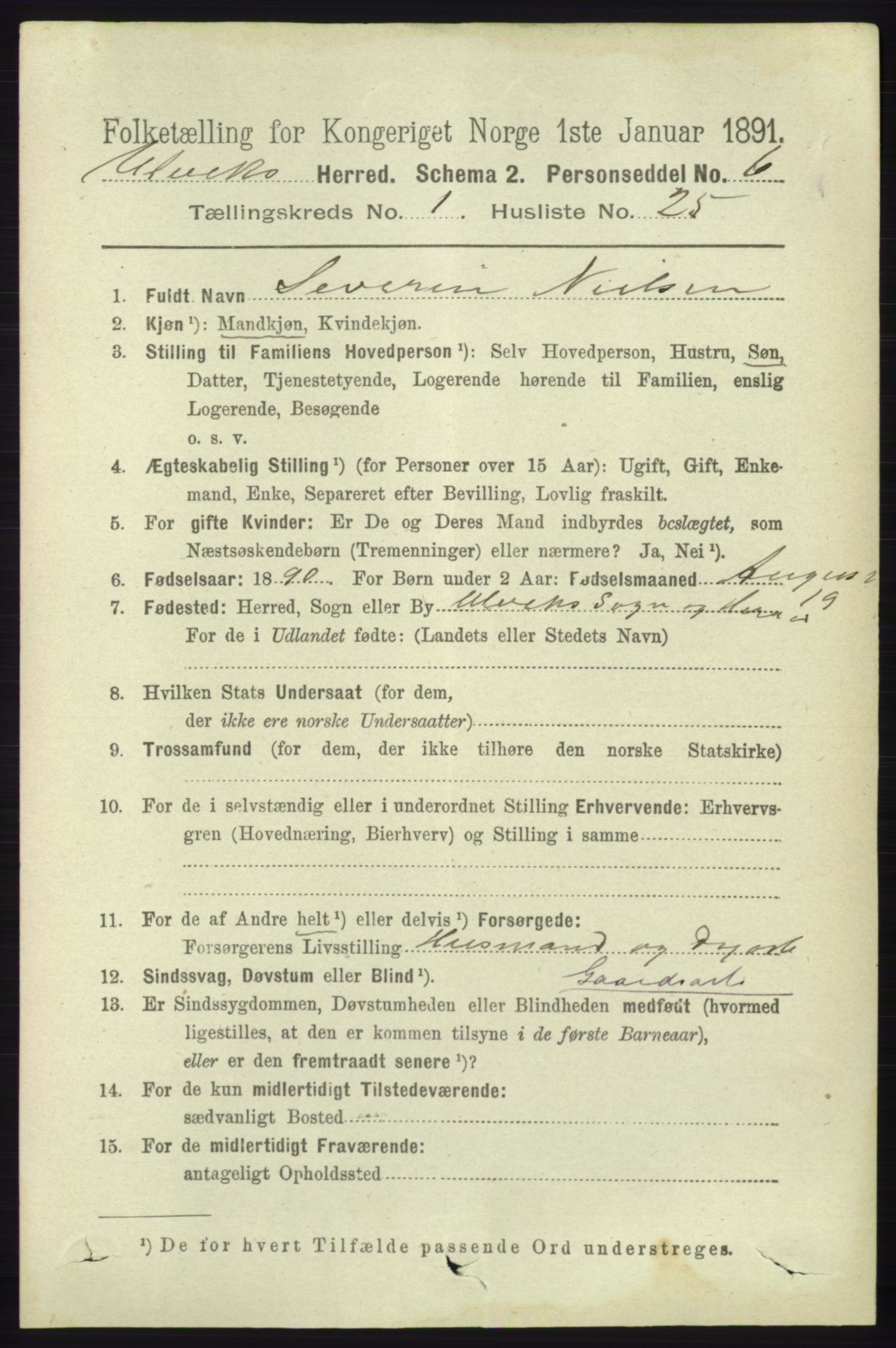 RA, 1891 census for 1233 Ulvik, 1891, p. 210