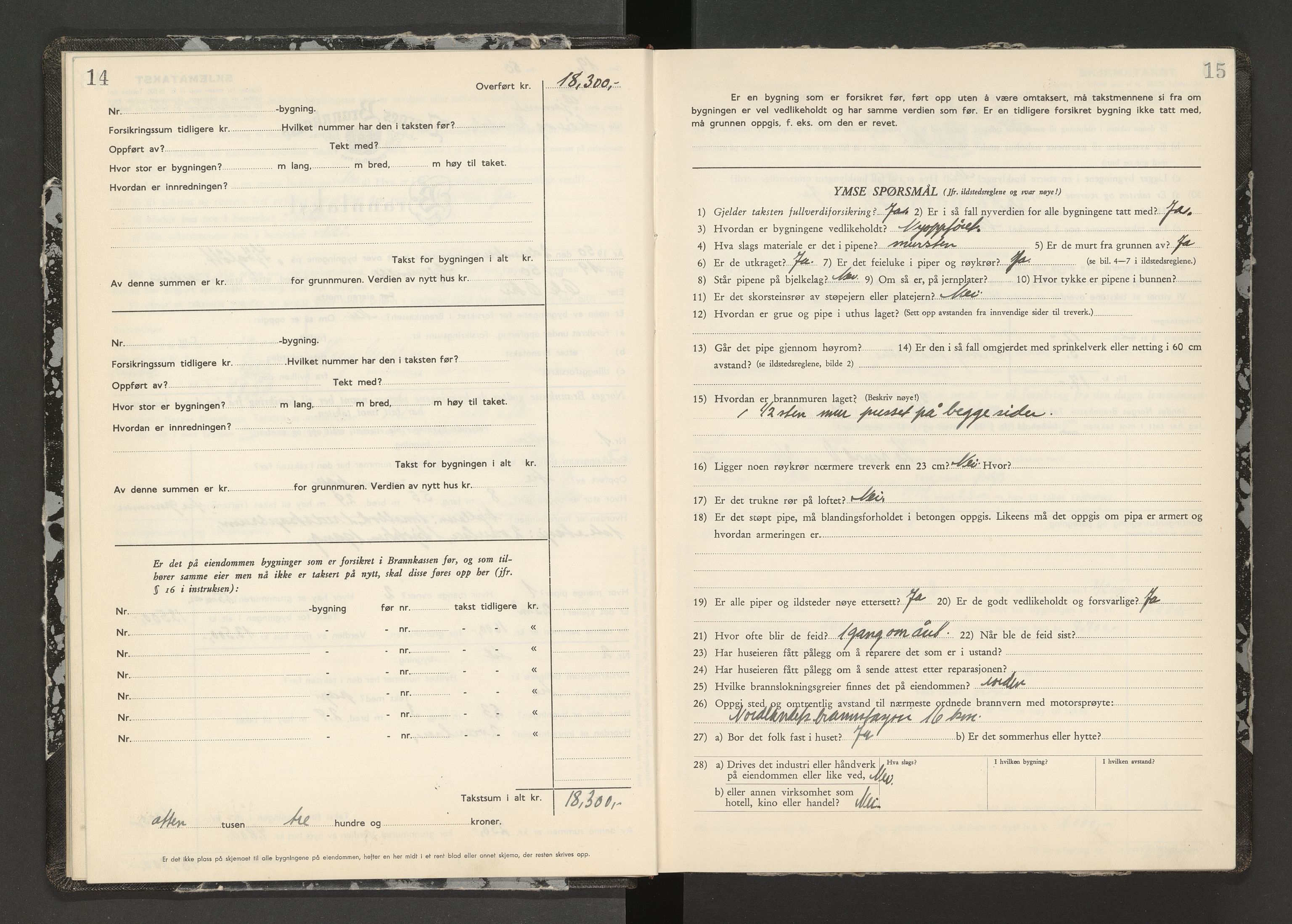 Norges Brannkasse Kristiansund, AV/SAT-A-4776/A/L0024: Branntakstprotokoll - Frei og Bremsnes, 1950-1955, p. 14-15