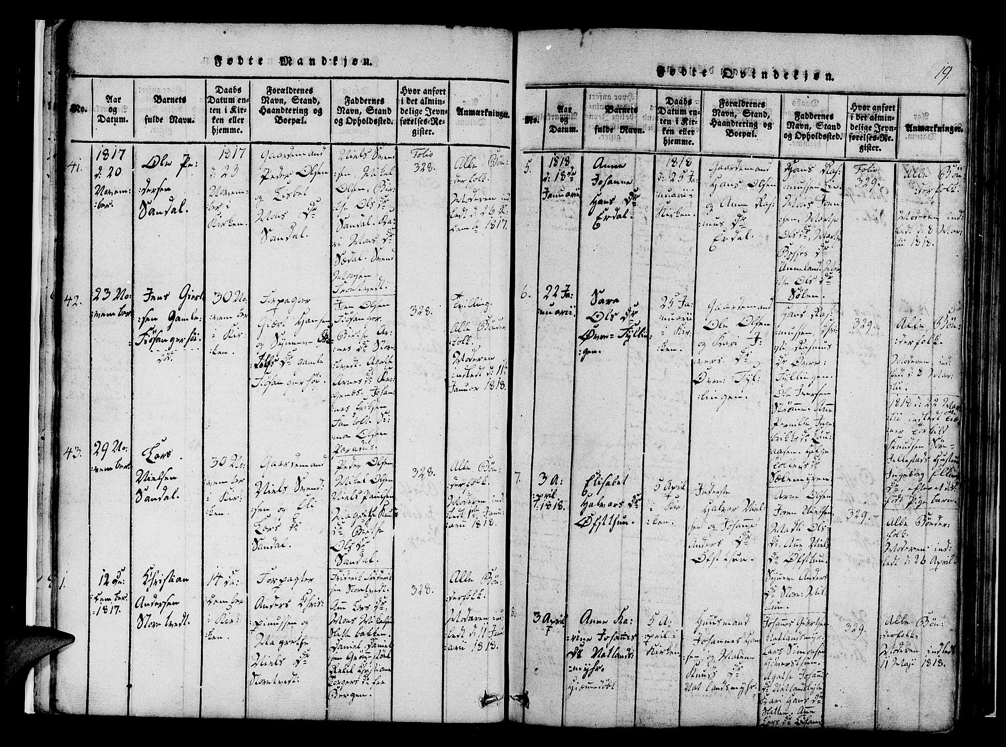 Fana Sokneprestembete, SAB/A-75101/H/Haa/Haaa/L0007: Parish register (official) no. A 7, 1816-1828, p. 19