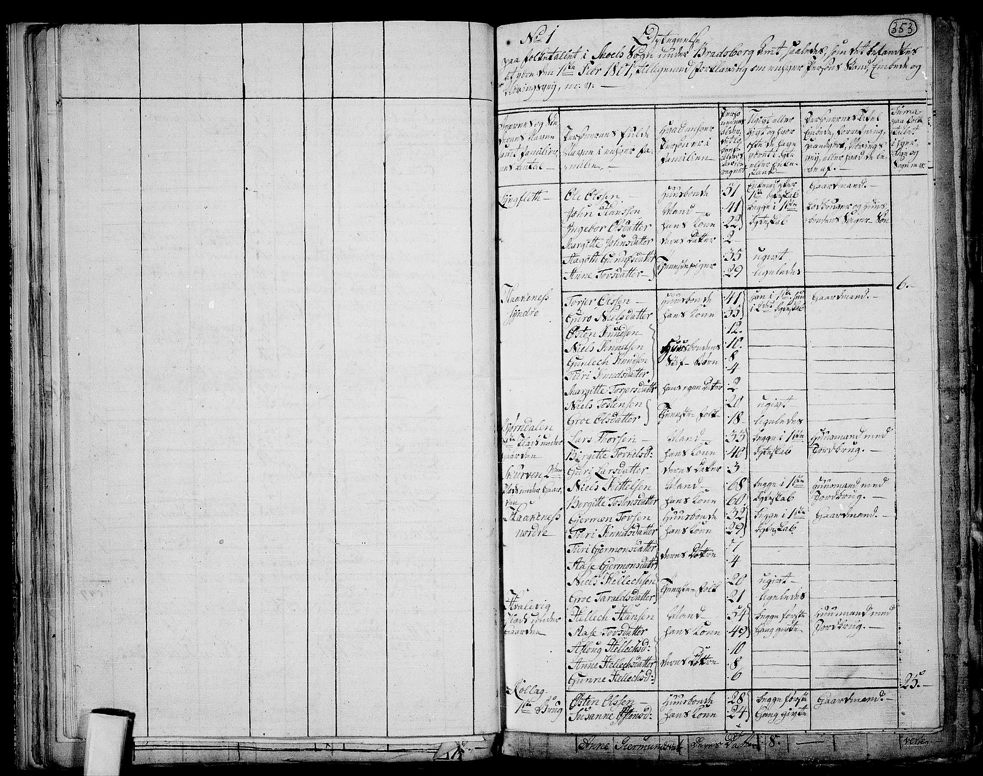 RA, 1801 census for 0826P Tinn, 1801, p. 352b-353a
