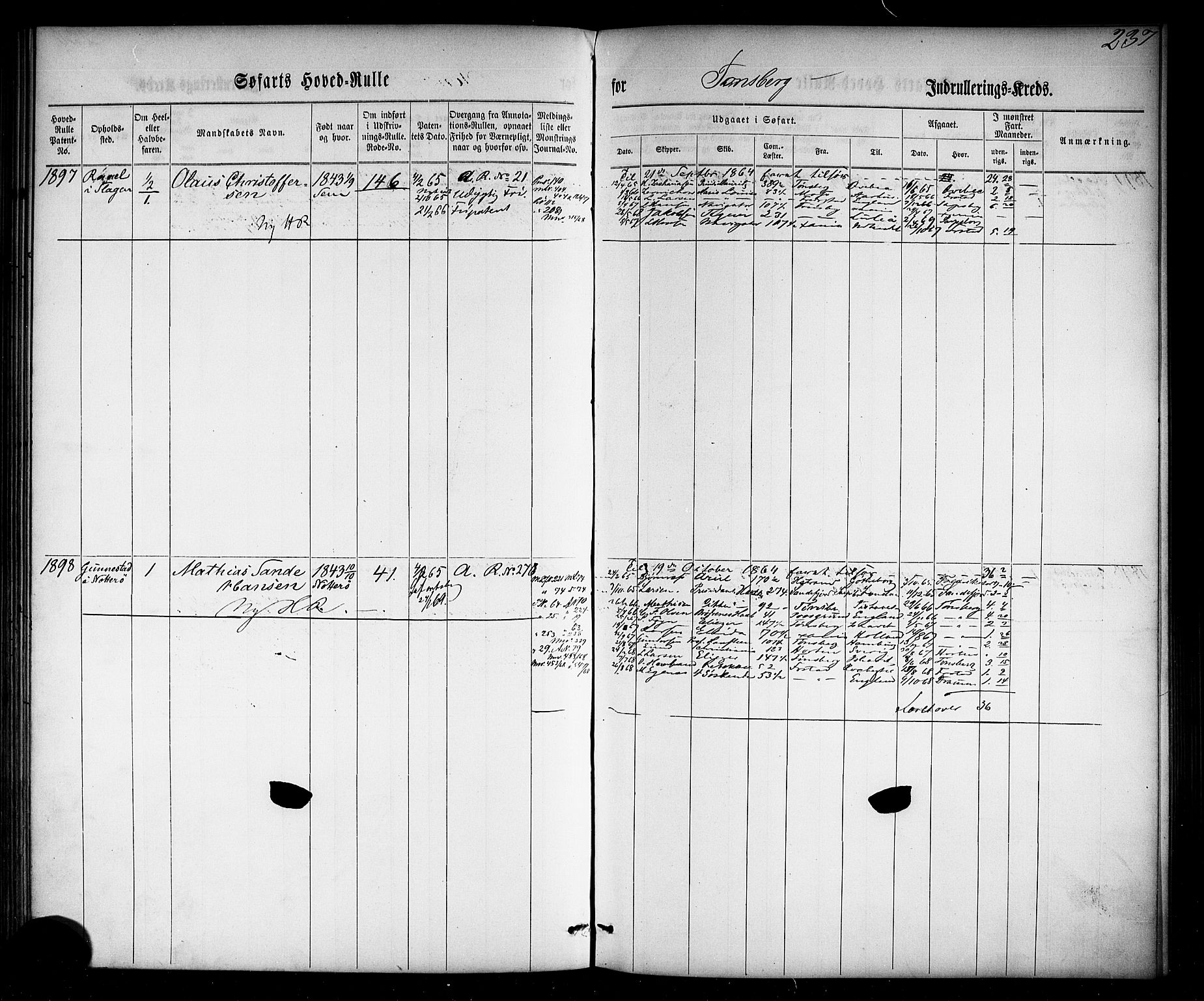 Tønsberg innrulleringskontor, SAKO/A-786/F/Fc/Fca/L0002: Hovedrulle Patent nr. 1429-2133, 1861-1868, p. 276