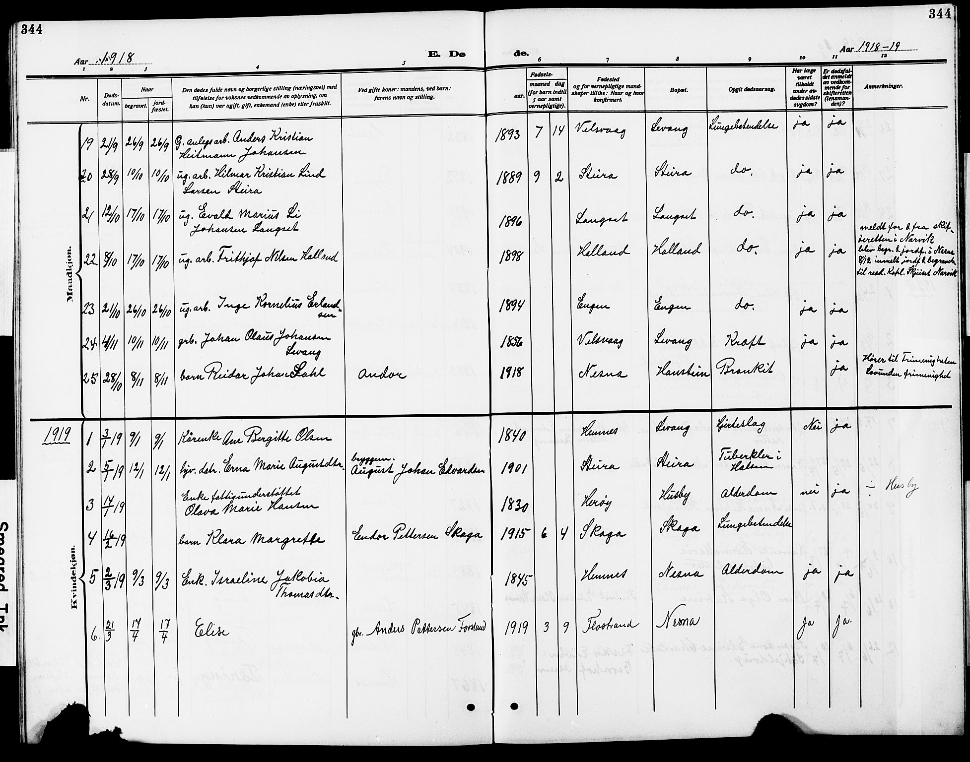 Ministerialprotokoller, klokkerbøker og fødselsregistre - Nordland, AV/SAT-A-1459/838/L0560: Parish register (copy) no. 838C07, 1910-1928, p. 344