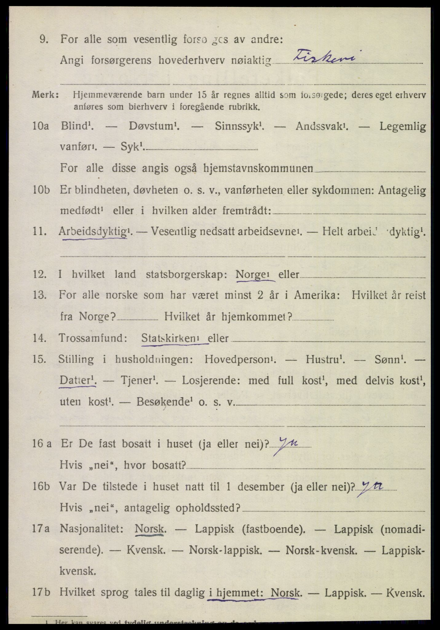 SAT, 1920 census for Tjøtta, 1920, p. 2110