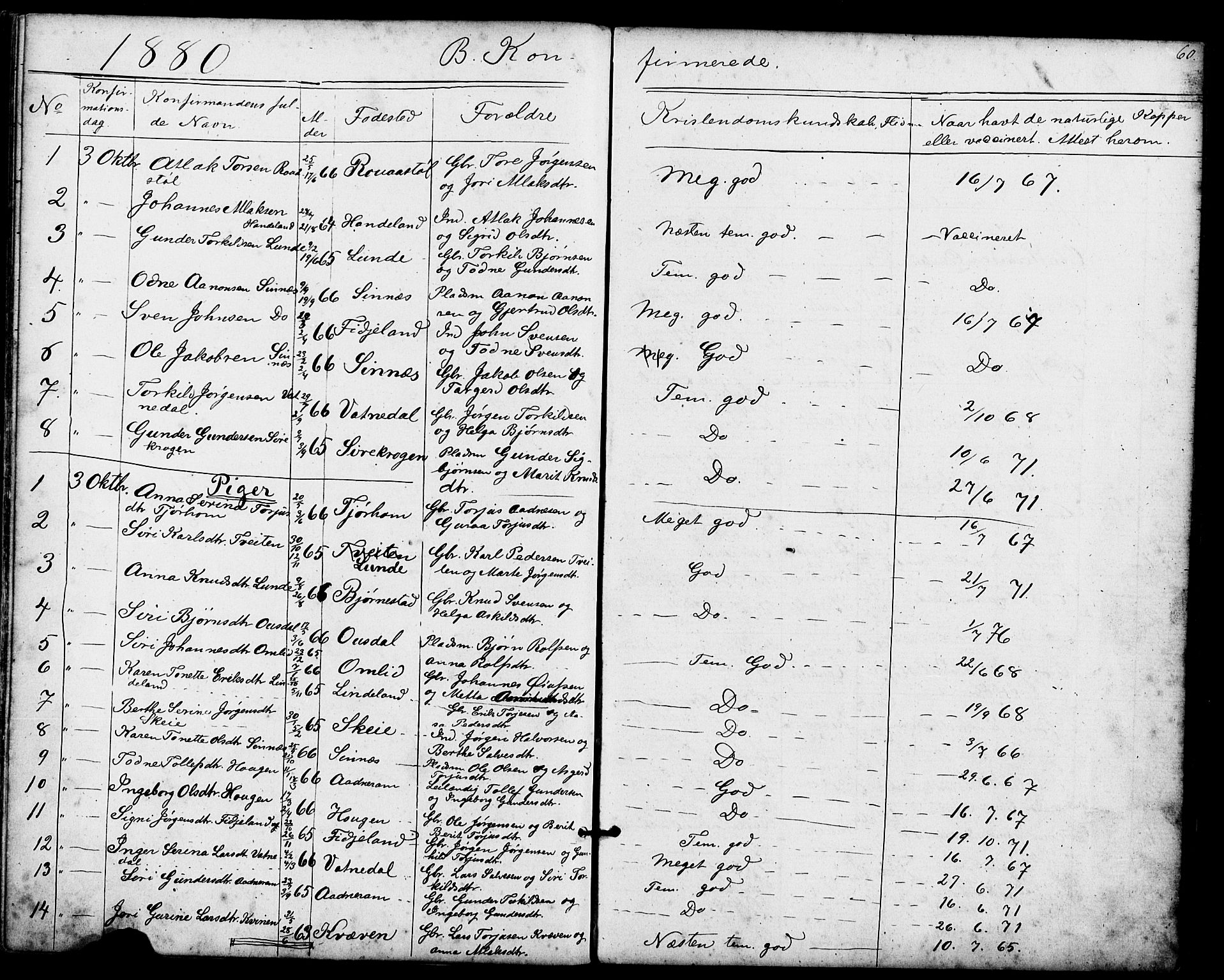 Sirdal sokneprestkontor, SAK/1111-0036/F/Fb/Fba/L0001: Parish register (copy) no. B 1, 1872-1905, p. 60