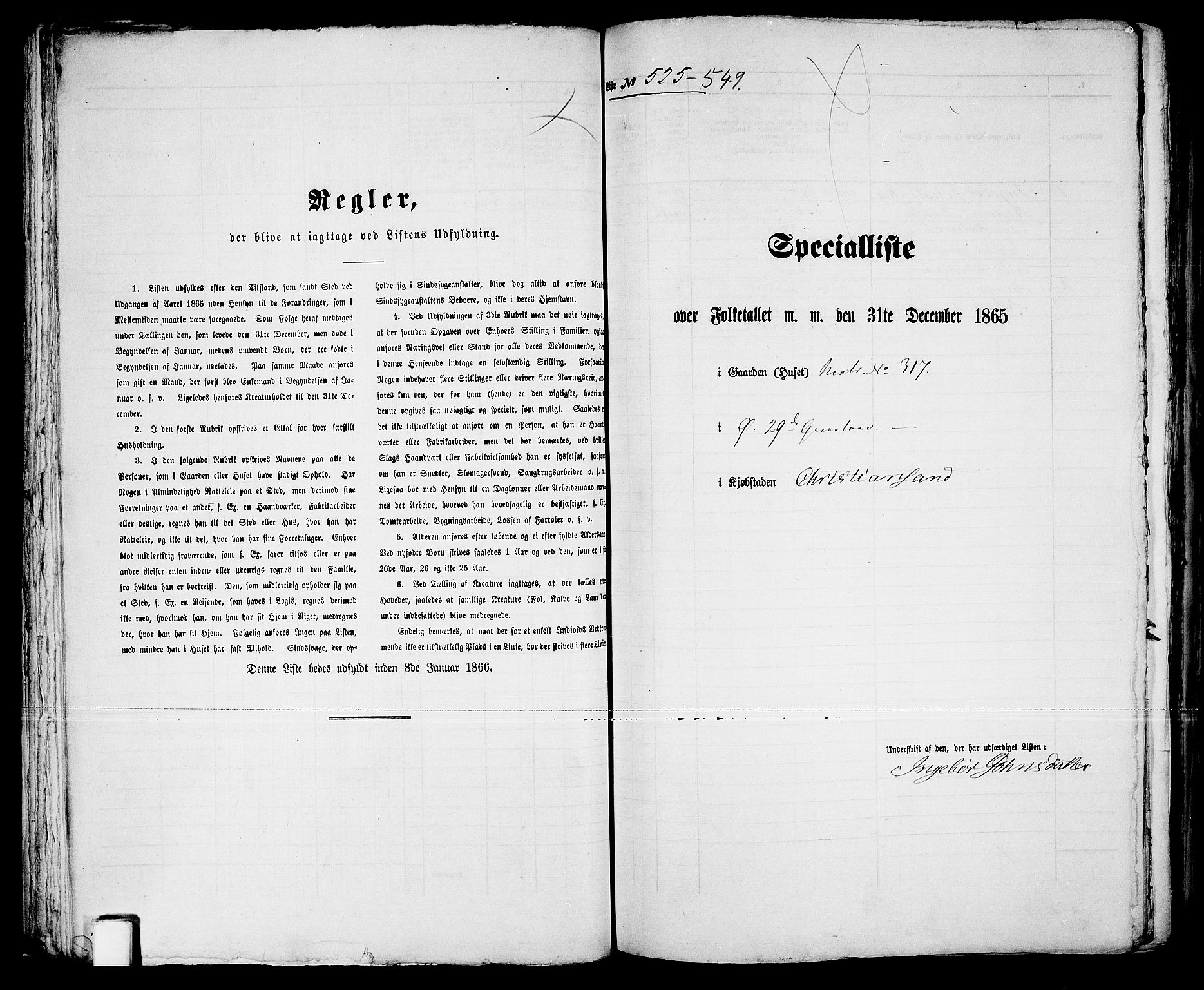 RA, 1865 census for Kristiansand, 1865, p. 1075