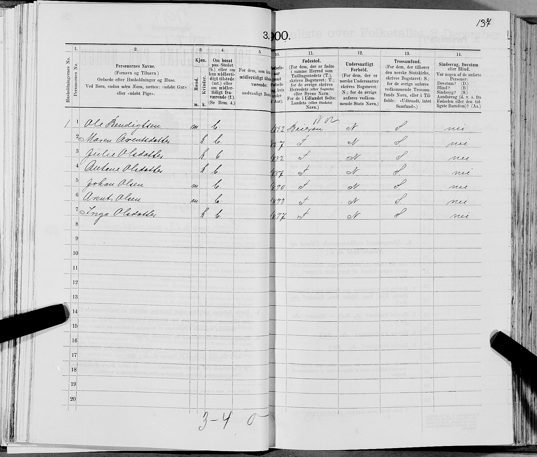 SAT, 1900 census for Gildeskål, 1900, p. 1120